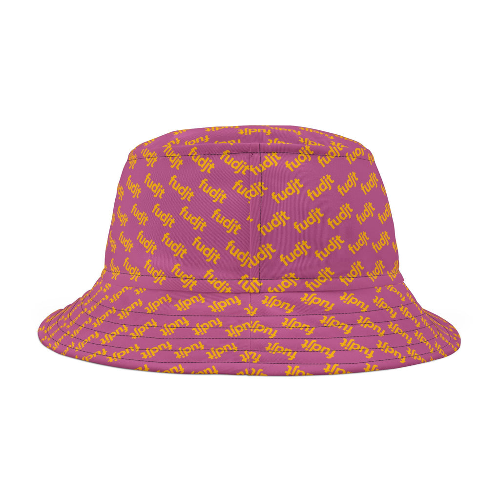 Trendy Yellow fudjt All Over on Light Pink Bucket Hat