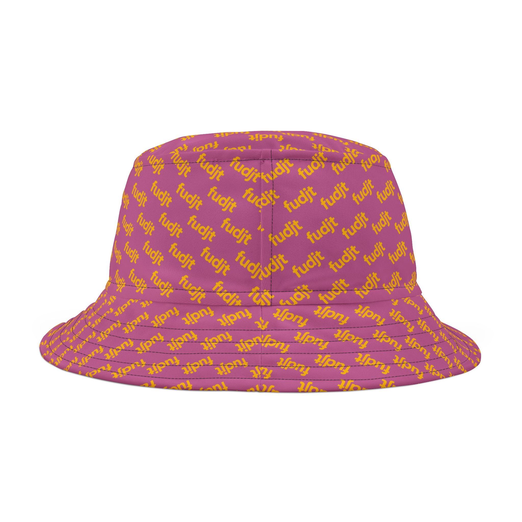 Trendy Yellow fudjt All Over on Light Pink Bucket Hat