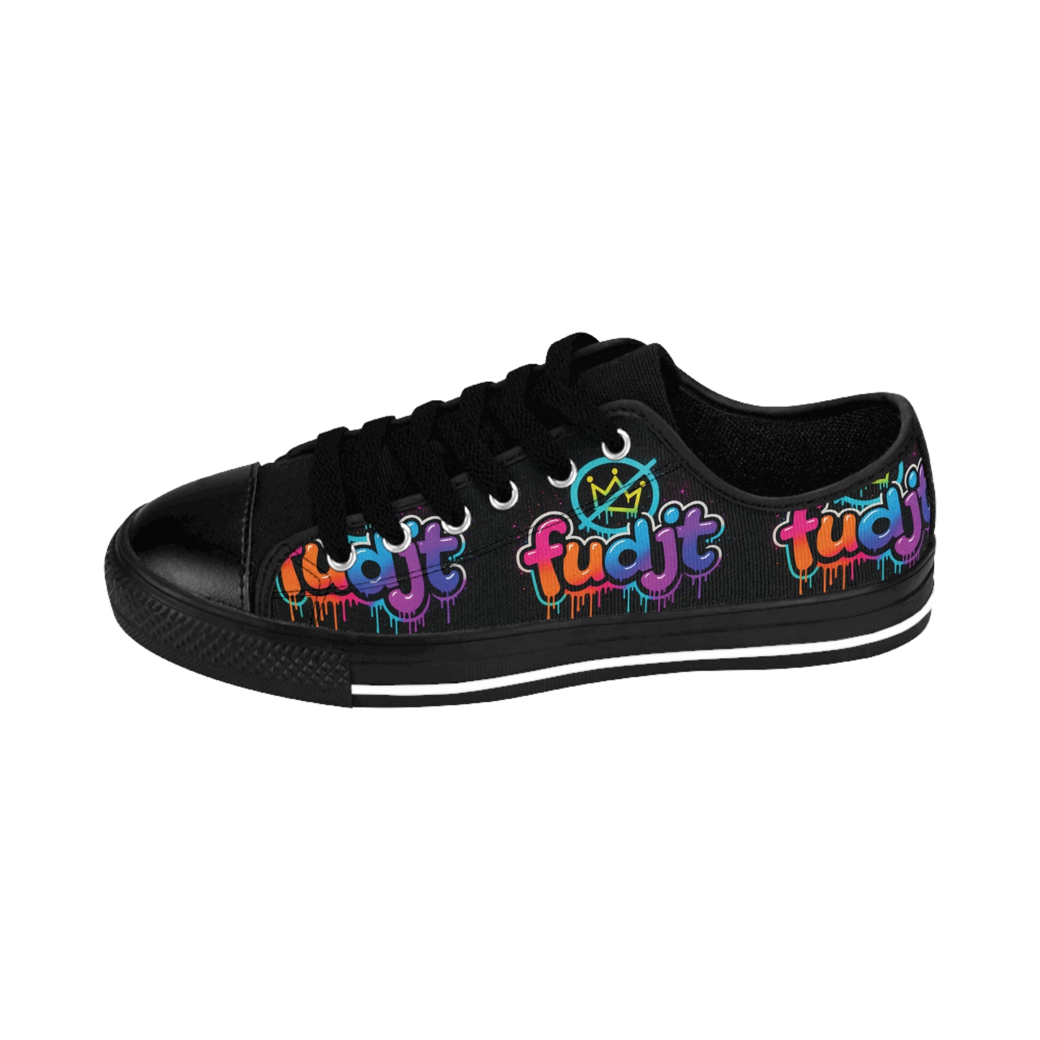 fudjt No Kings Clown Town Street Style Sneakers | Women & Girls Black All Over Low Top