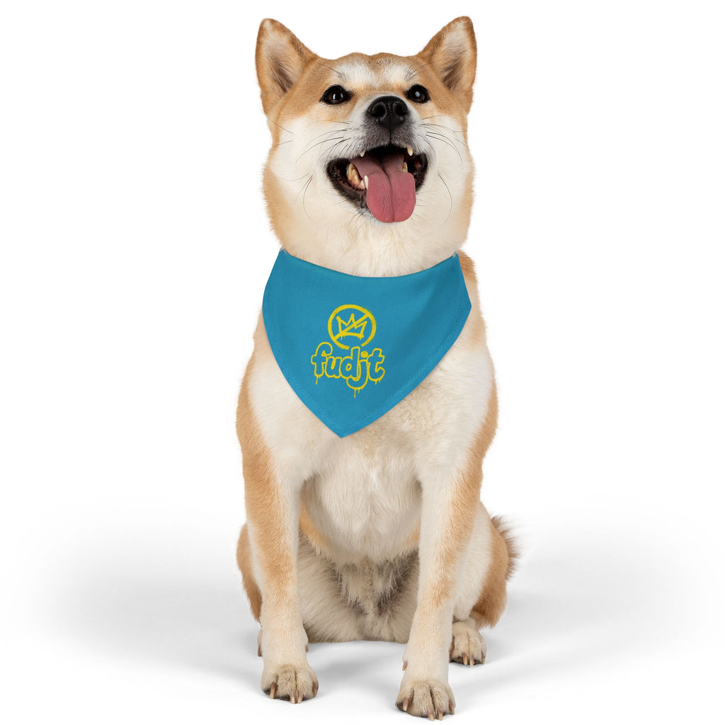 Turquoise Golden fudjt No Kings Bandana Collar for Dogs, Cats & More | 4 Sizes