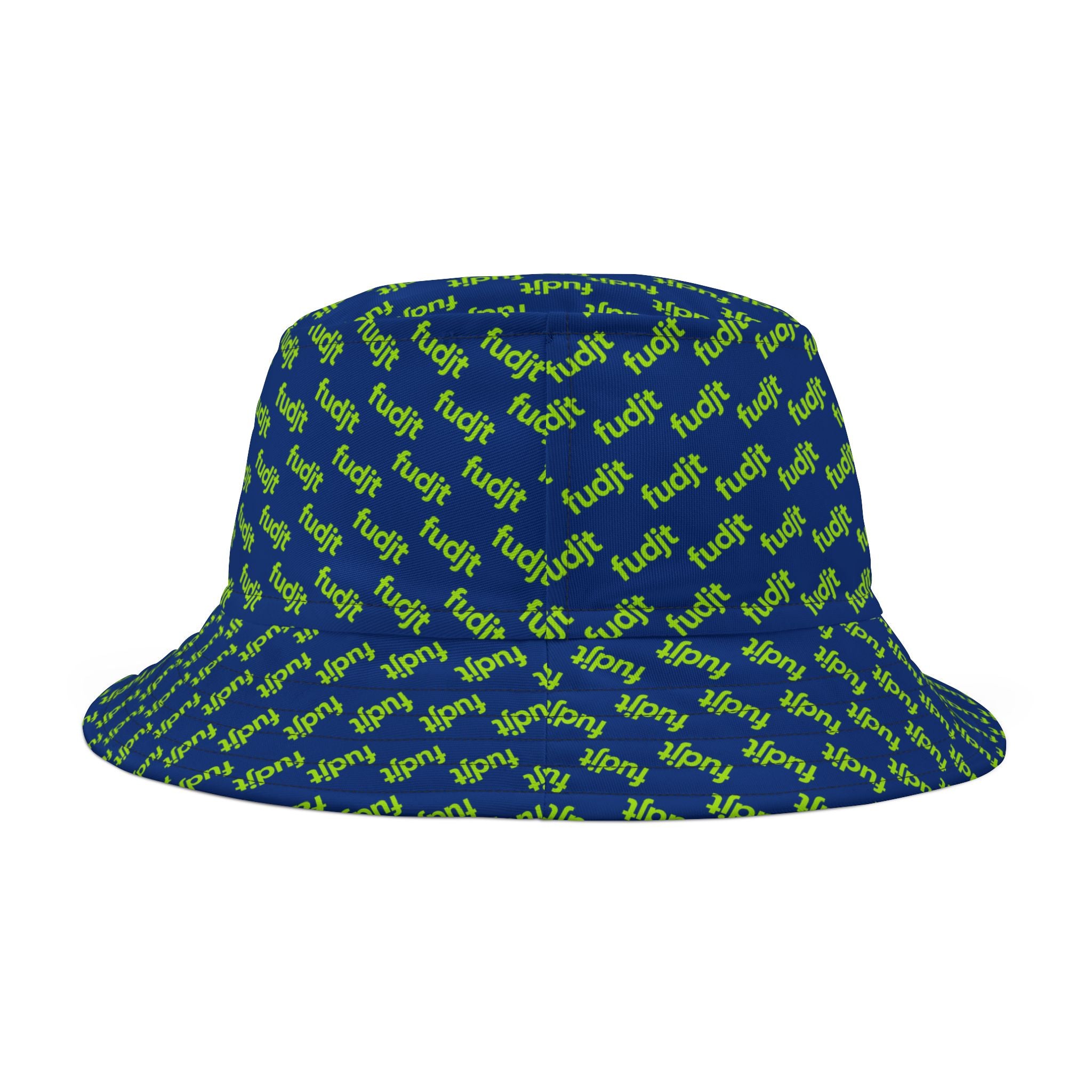 Trendy Lime Green fudjt All Over on Dark Blue Bucket Hat