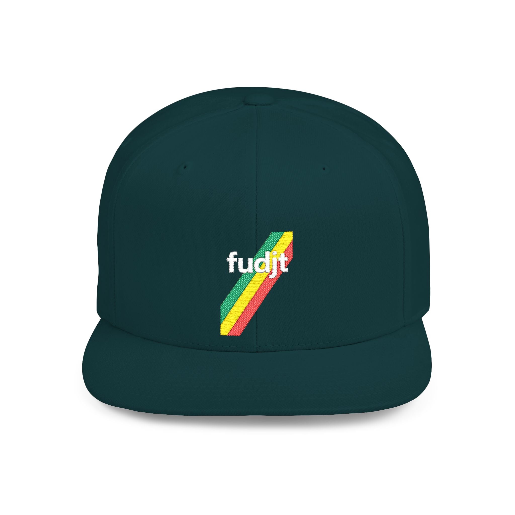 fudjt Flat Bill Snapback Hat | Rasta45 Stripe Embroidery | 5 Solid Colors
