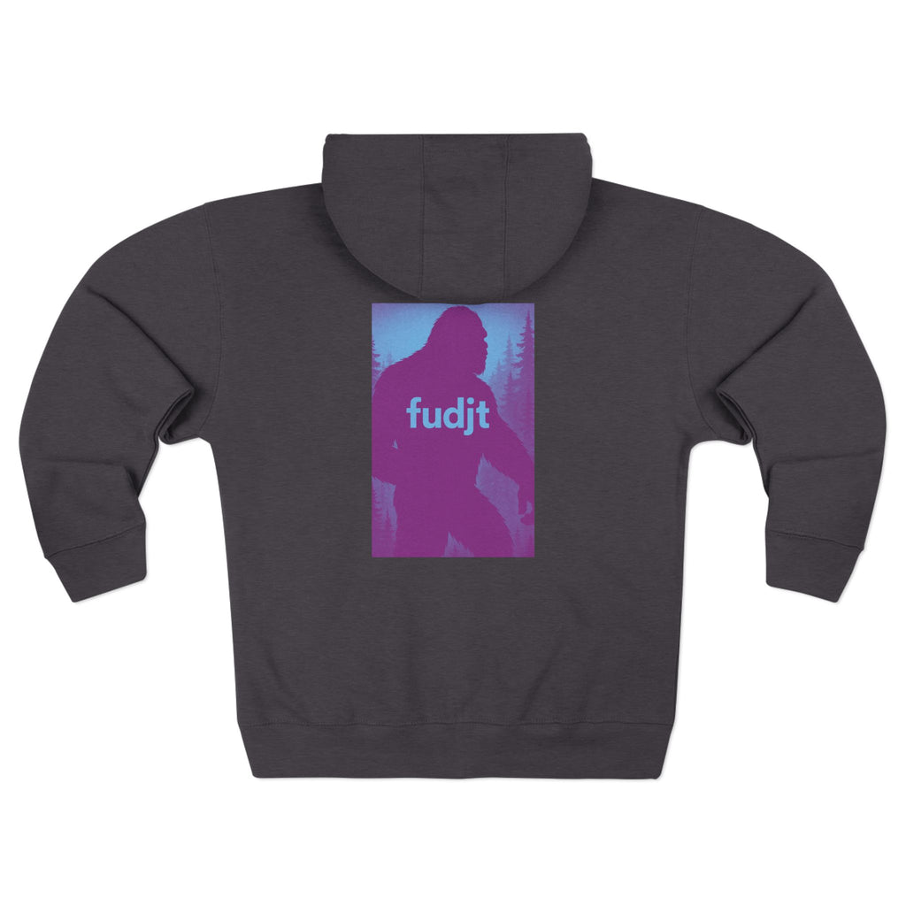 Zip Hoodie with Bigfoot Rising Backside + Light Blue fudjt on Front | 8 Colors