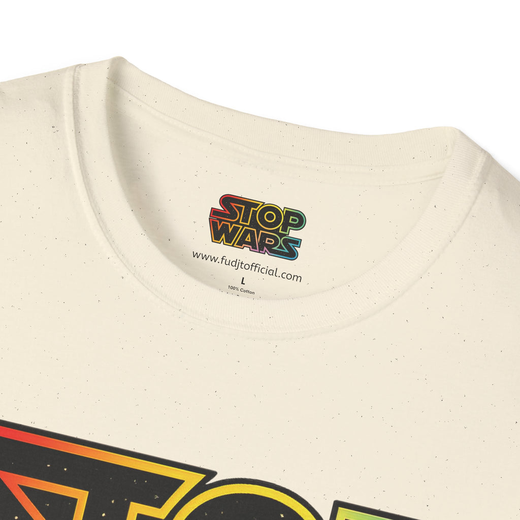 fudjt "STOP WARS" Retro Rainbow Anti-War Everyday Soft & Stylish Tee | Black fudjt | 7 Colors