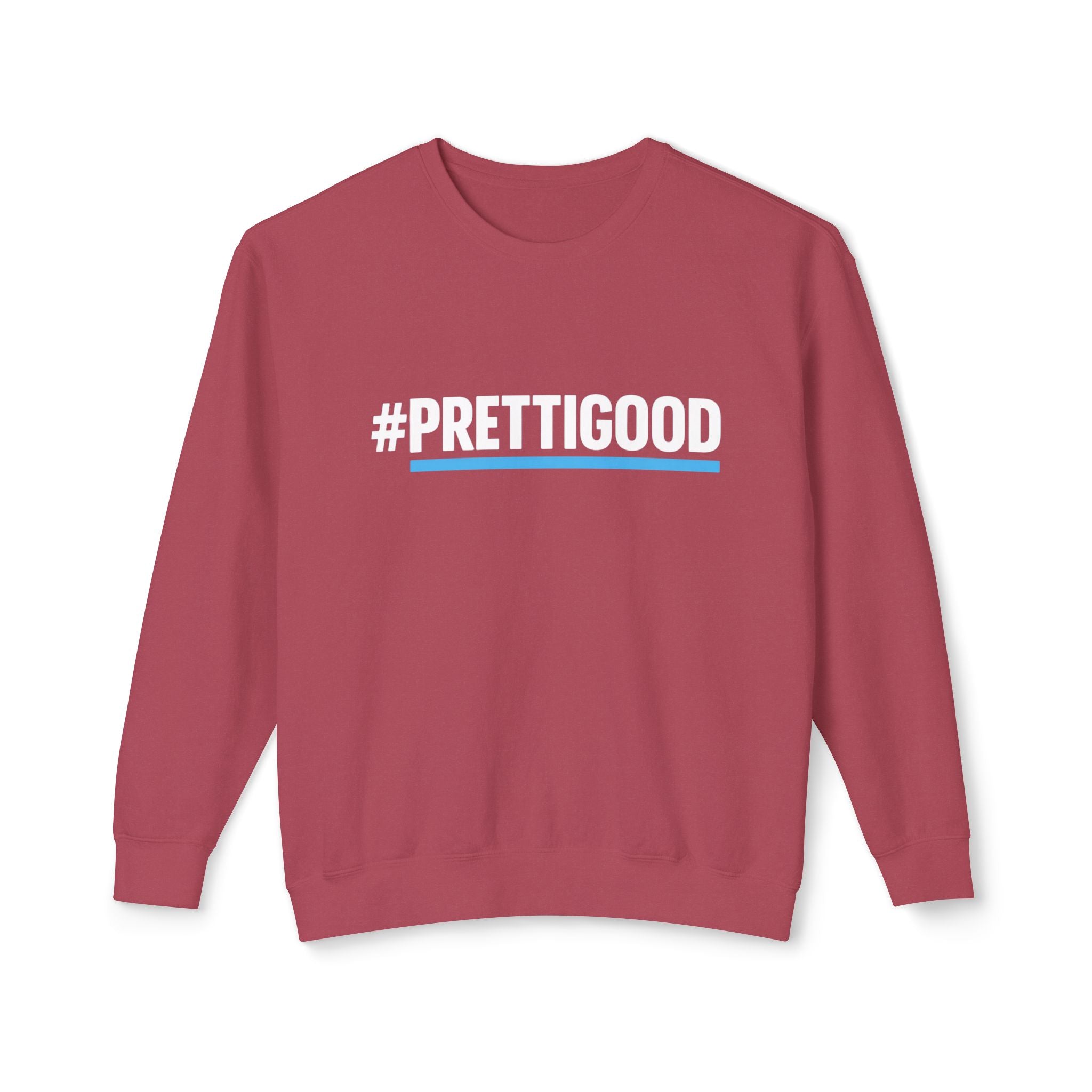 #PrettiGood Crewneck Sweatshirt — Blue Star Graphic Backside, Premium Casual Pullover | 7 Colors