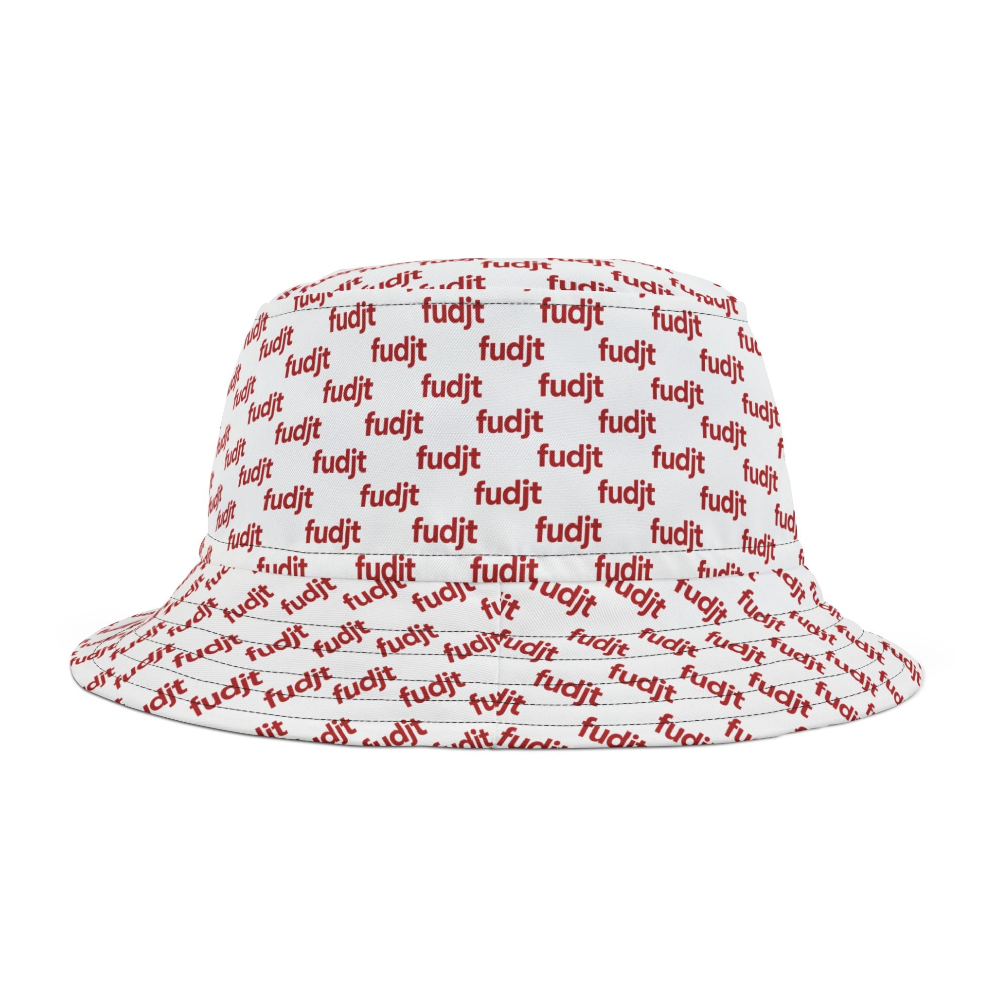 Trendy Red fudjt All Over on White Bucket Hat