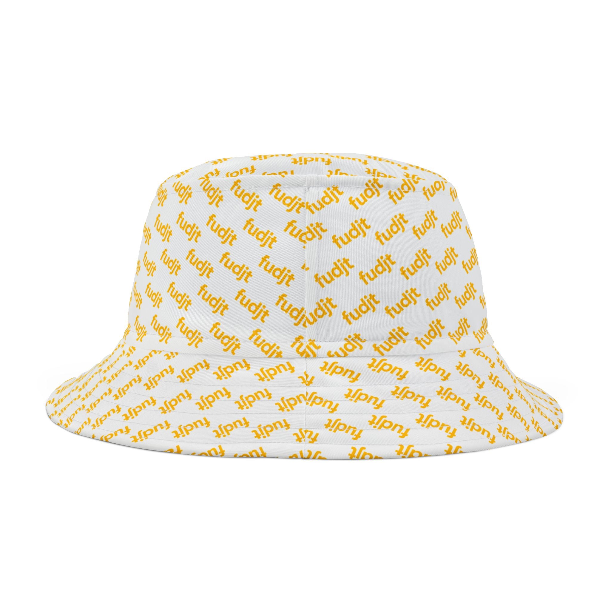 Trendy Yellow fudjt All Over on White Bucket Hat