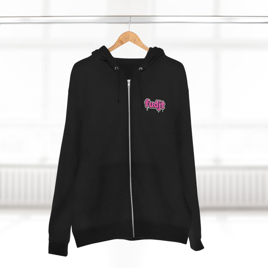 Zip Hoodie with Pink Drip fudjt | Front & Back Graphic | 8 Colors
