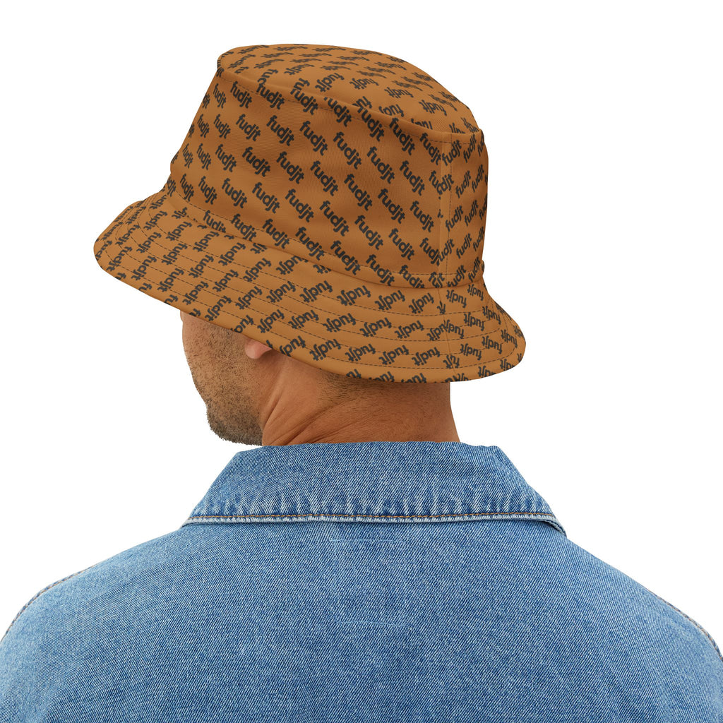 Trendy Black fudjt All Over Light Brown Bucket Hat