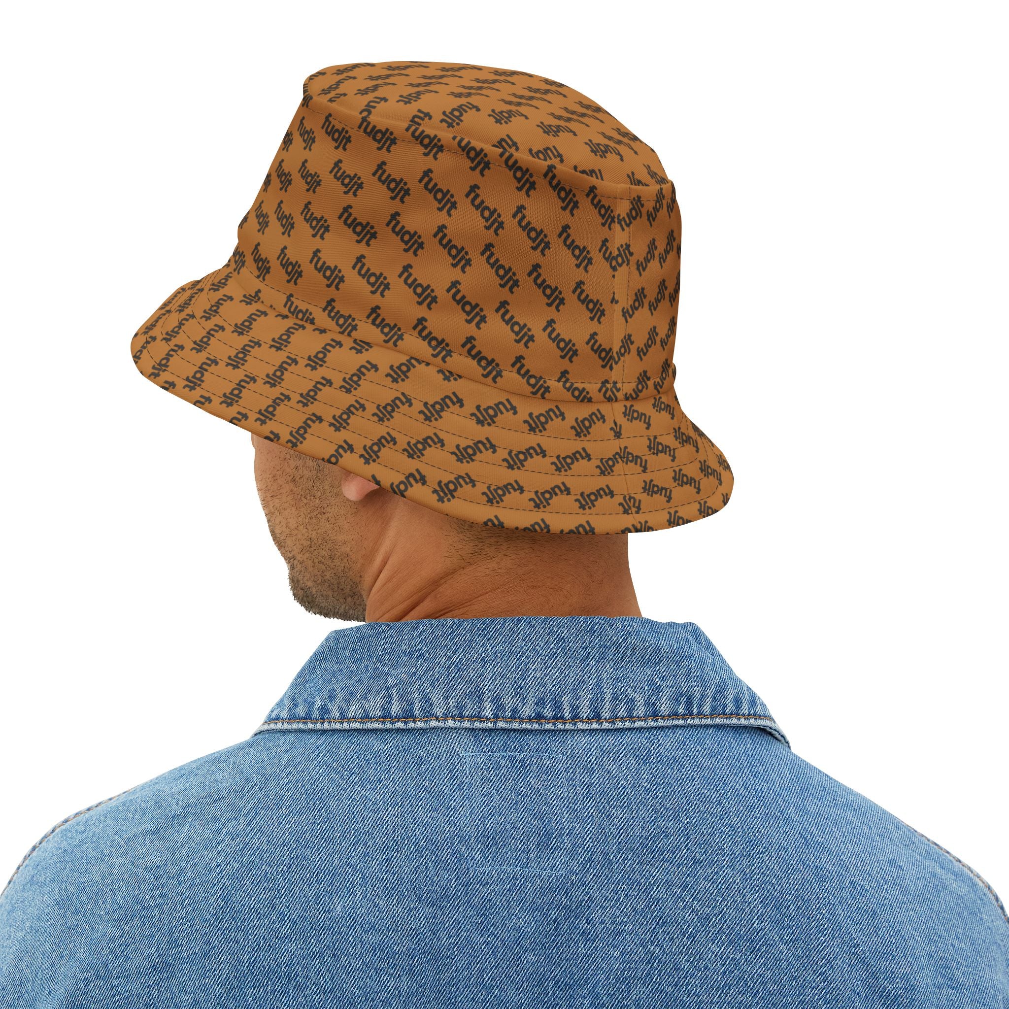 Trendy Black fudjt All Over Light Brown Bucket Hat
