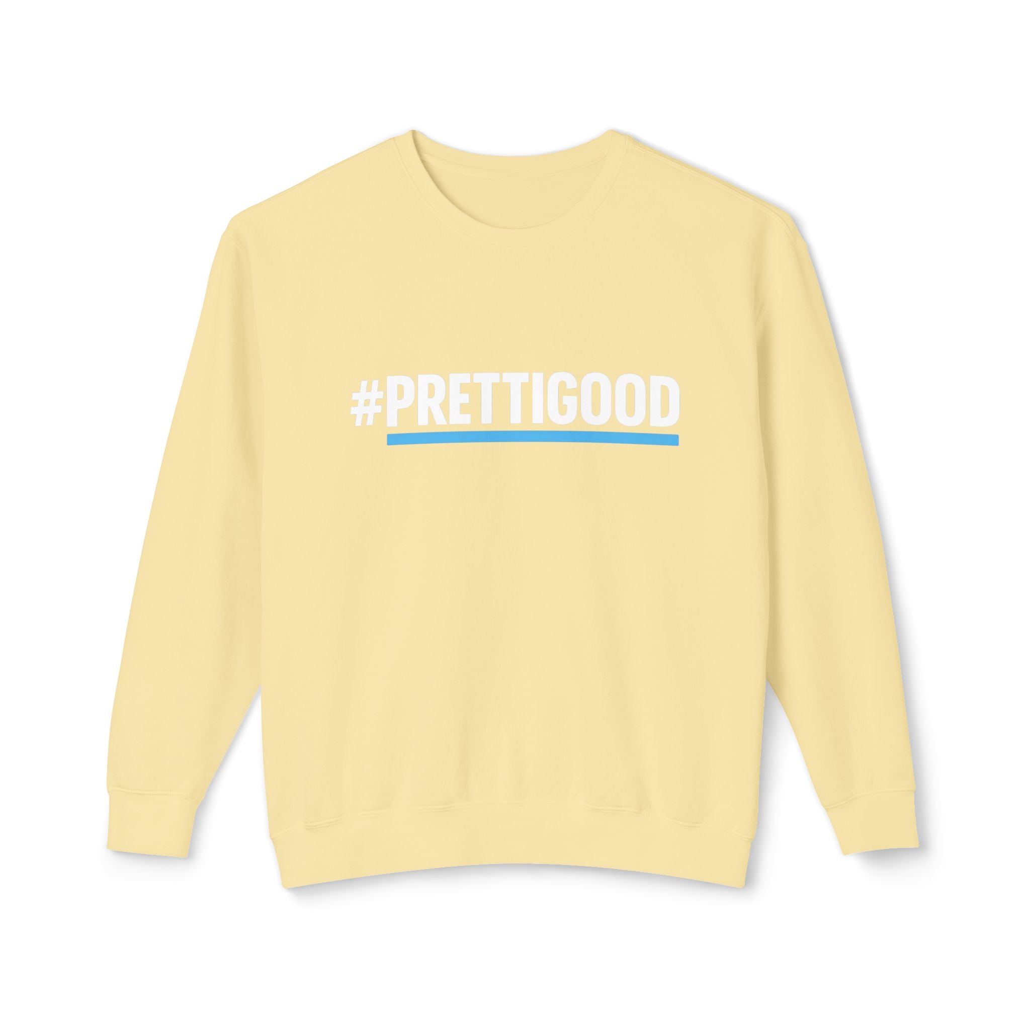 #PrettiGood Crewneck Sweatshirt — Blue Star Graphic Backside, Premium Casual Pullover | 7 Colors