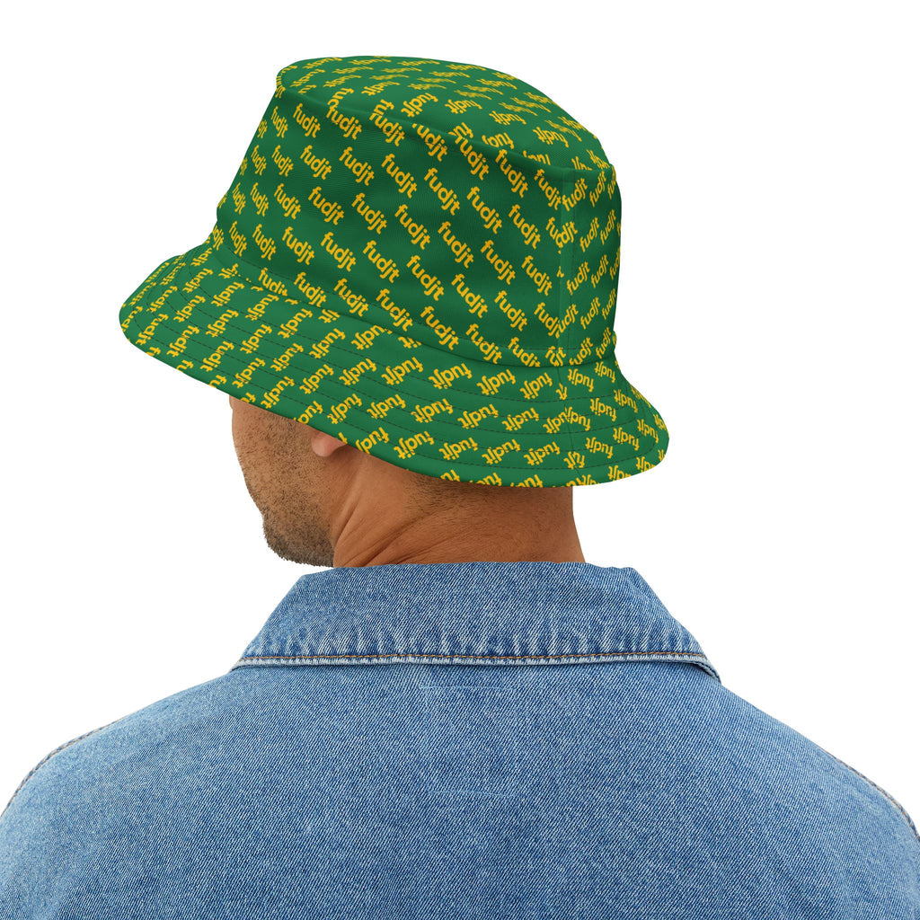Trendy Yellow fudjt All Over on Dark Green Bucket Hat