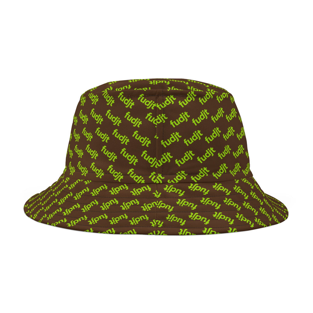 Trendy Lime Green fudjt All Over on Dark Brown Bucket Hat