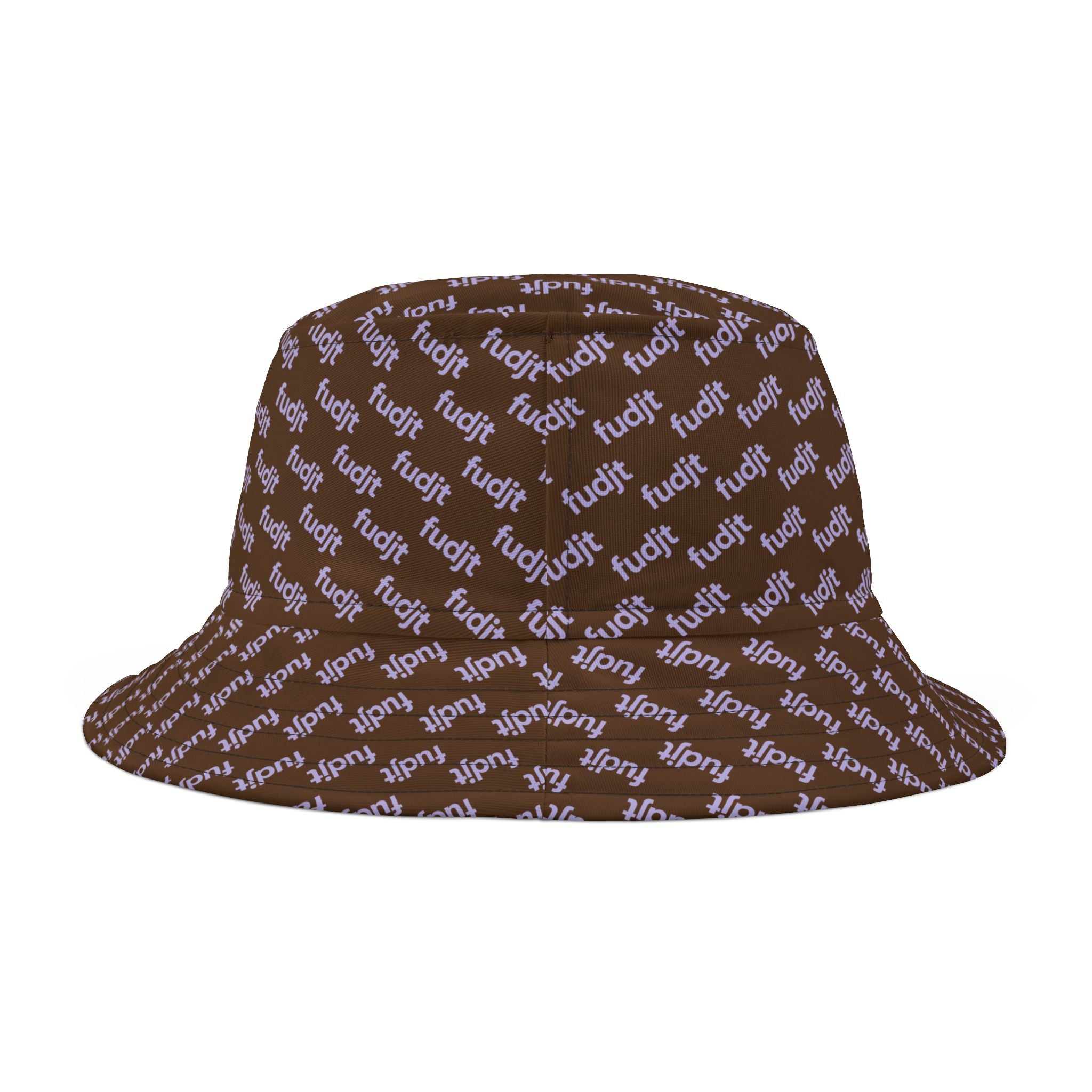 Trendy Lavender fudjt All Over on Dark Brown Bucket Hat