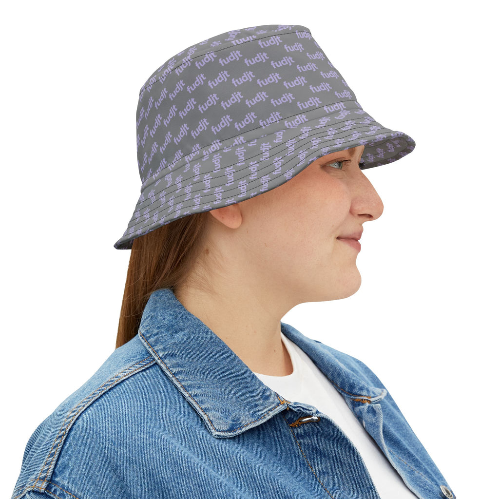 Trendy Lavender fudjt All Over on Gray Bucket Hat