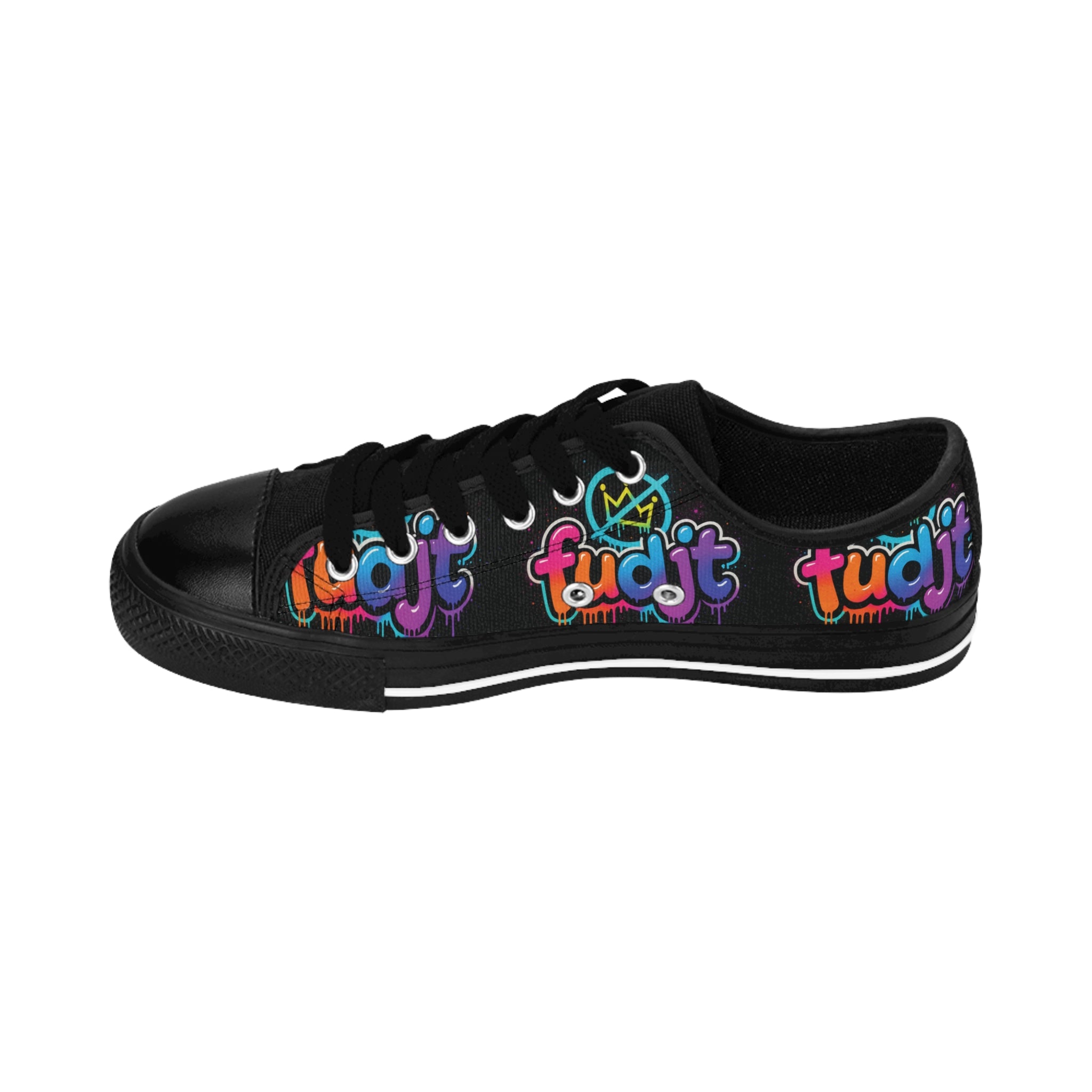fudjt No Kings Clown Town Street Style Sneakers | Women & Girls Black All Over Low Top