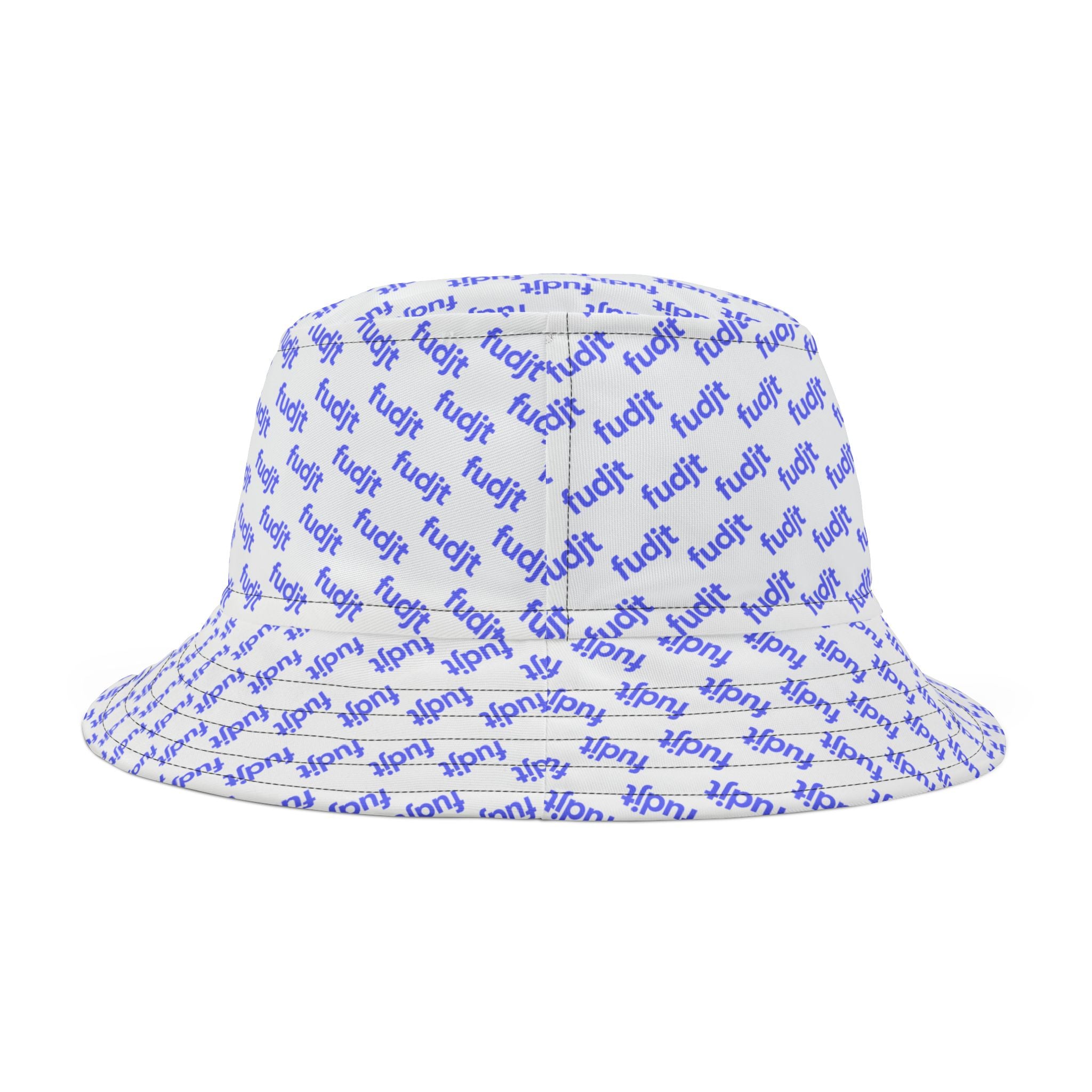 Trendy Light Blue fudjt All Over on White Bucket Hat