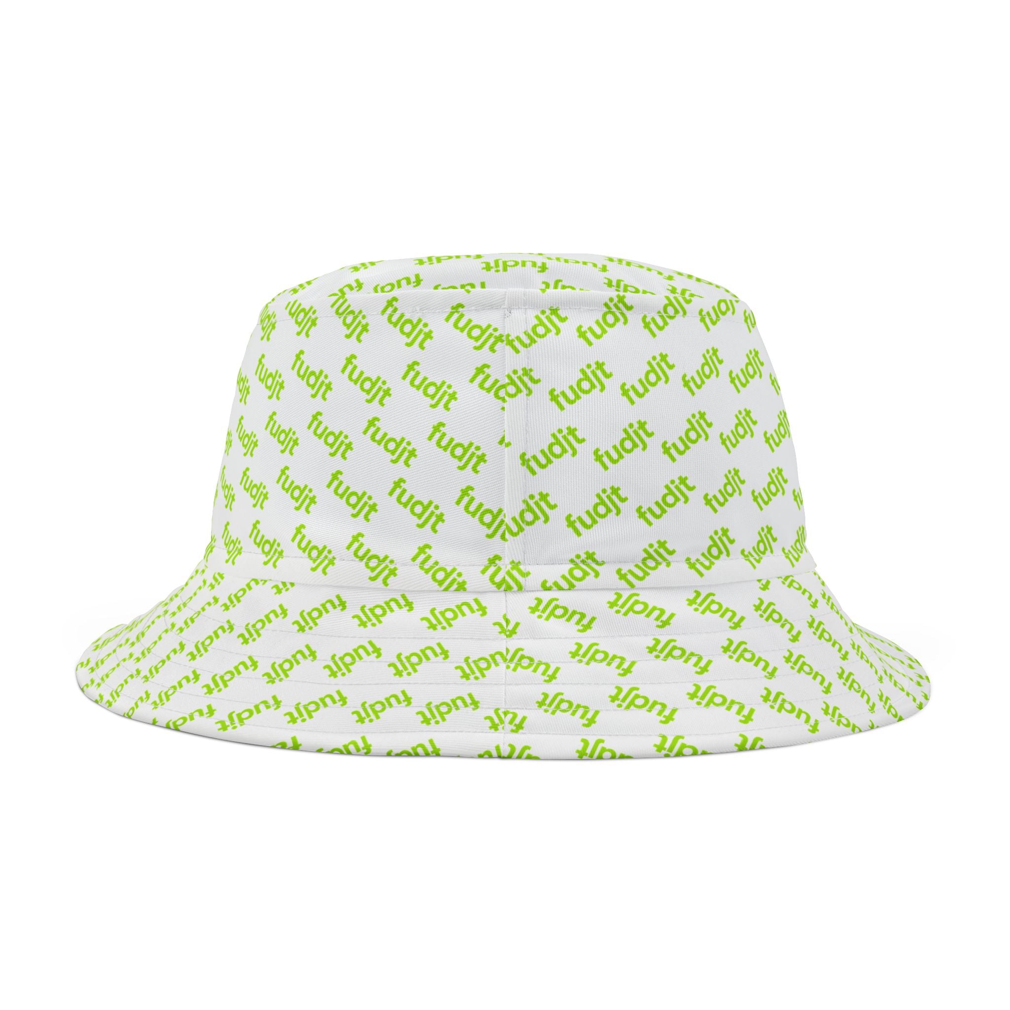 Trendy Lime Green fudjt All Over on White Bucket Hat