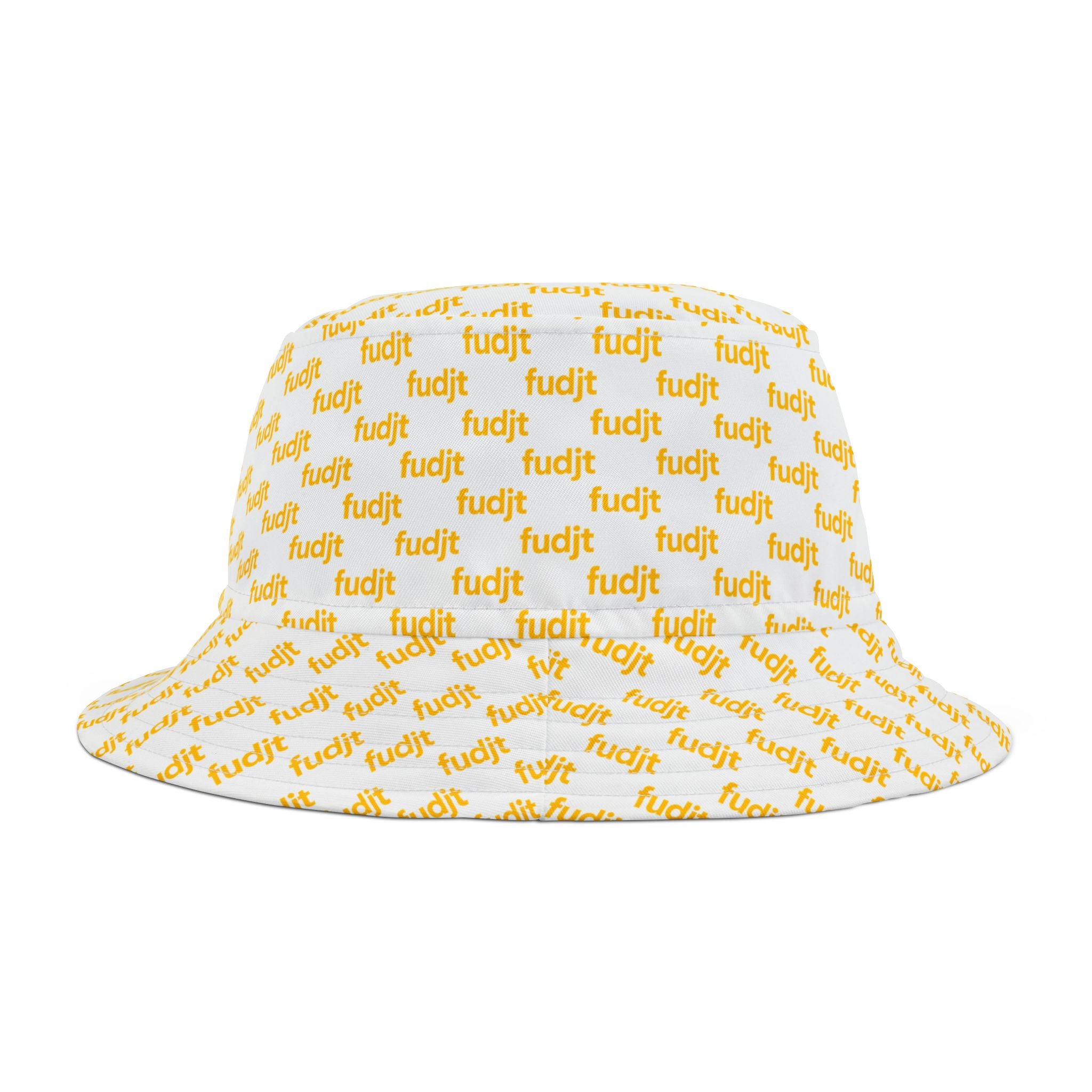 Trendy Yellow fudjt All Over on White Bucket Hat