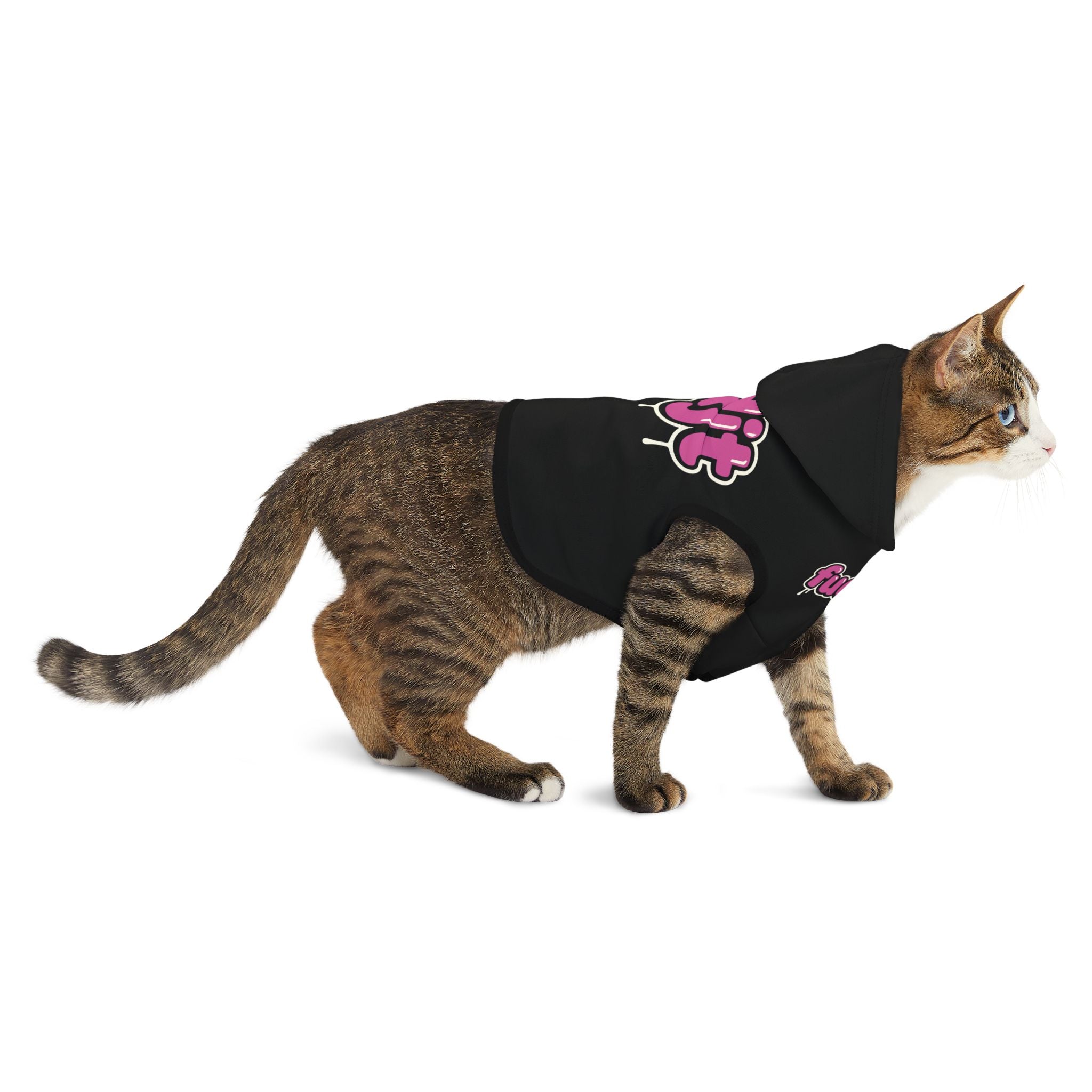 Black fudjt Pet Hoodie with Pink Drip Design