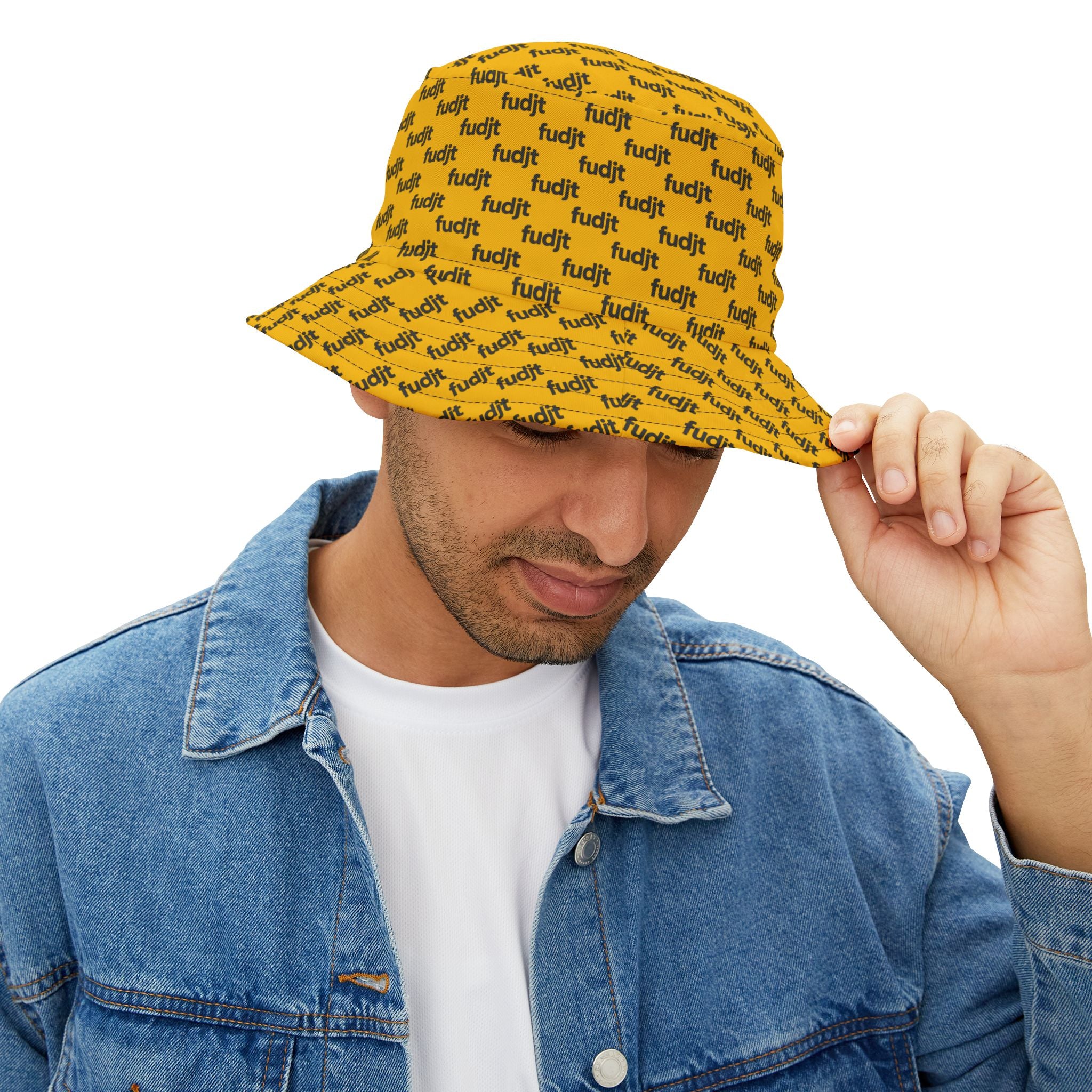 Trendy Black fudjt All Over Yellow Bucket Hat