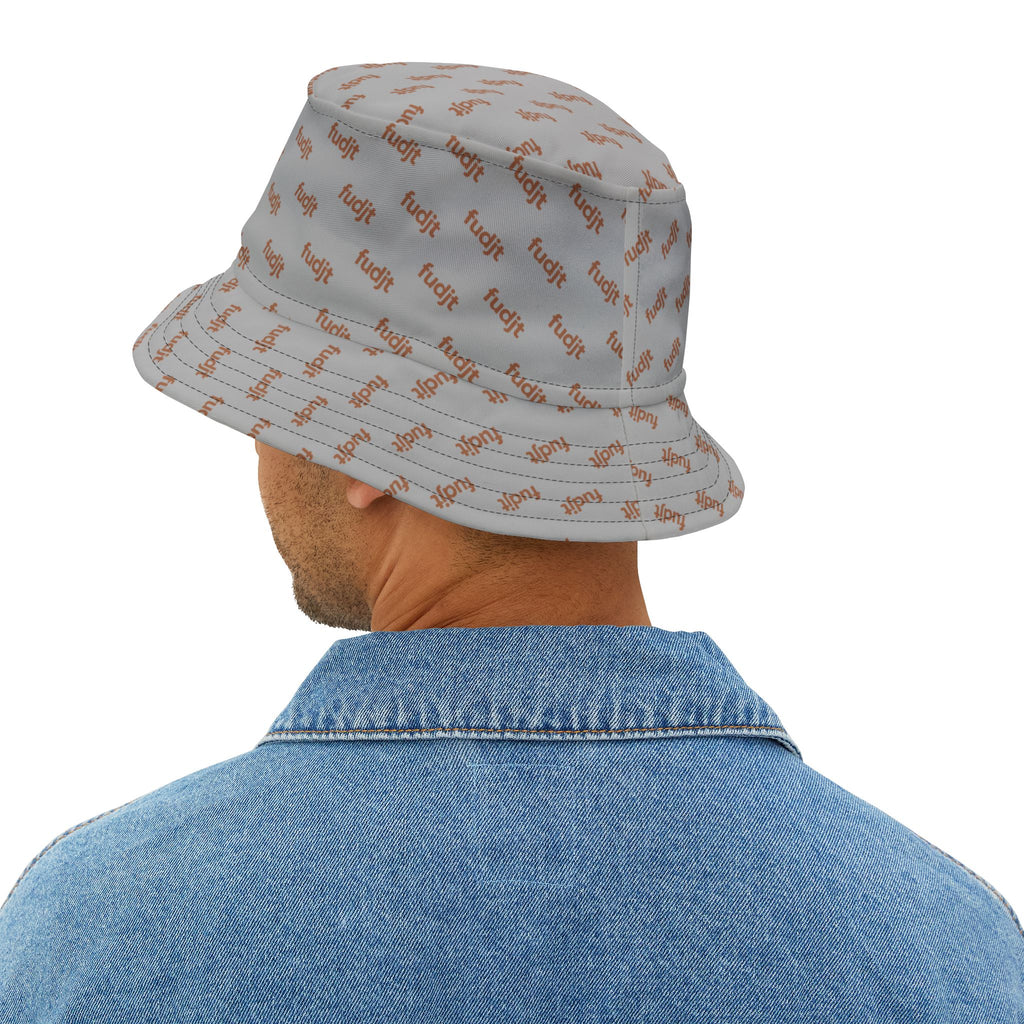 Trendy Brown fudjt All Over on Light Gray Bucket Hat