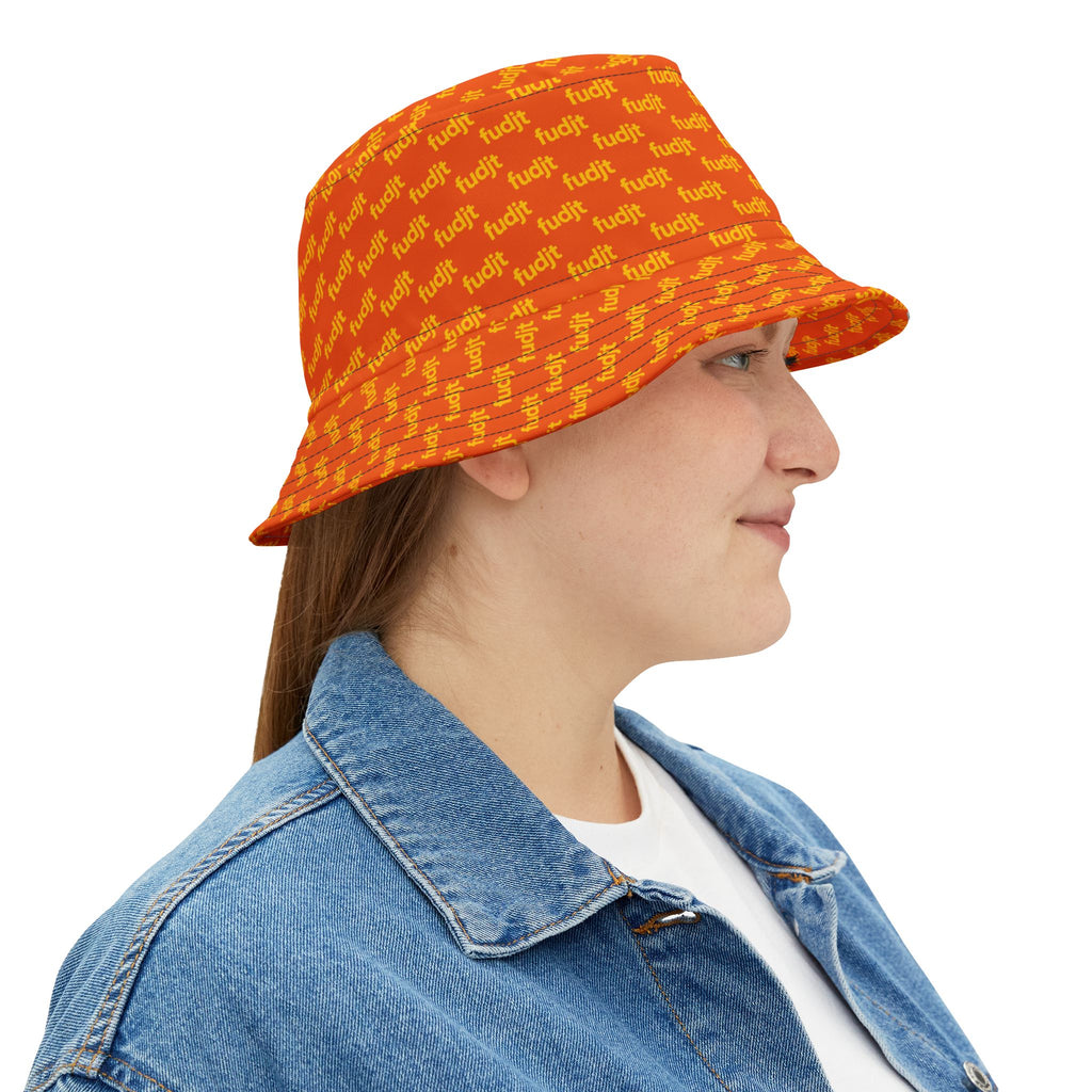 Trendy Yellow fudjt All Over on Orange Bucket Hat