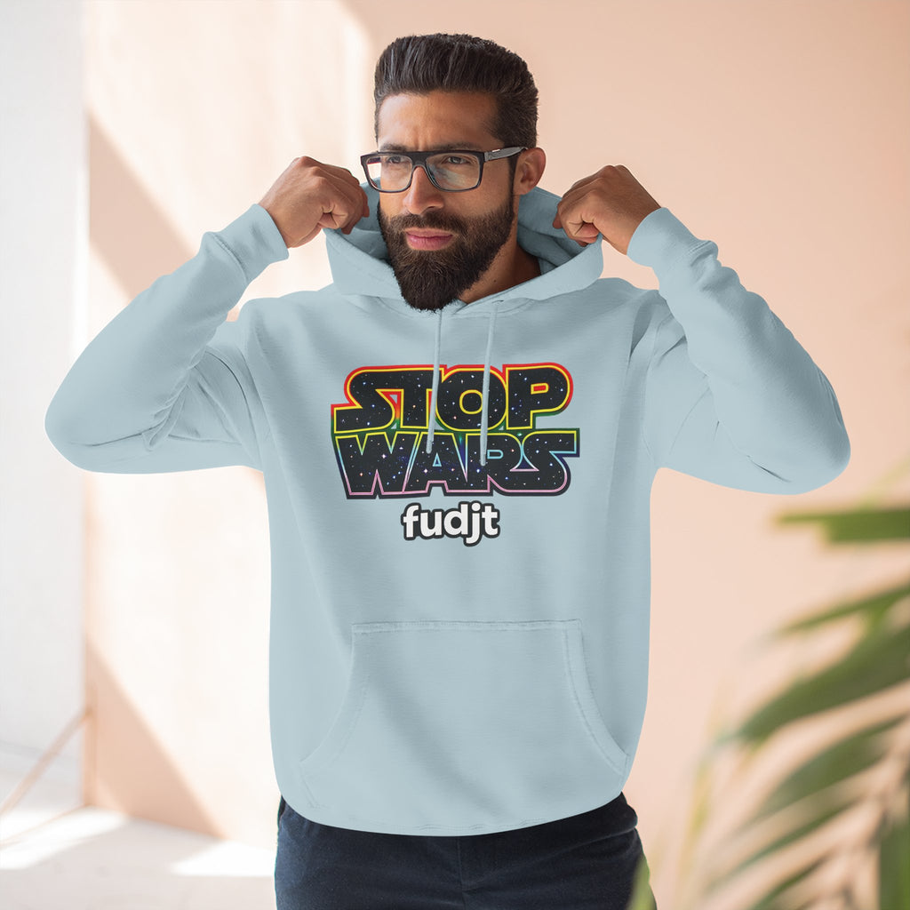 fudjt Stop Wars Hoodie – Premium Fleece Pullover with Retro Protest Graphic, White fudjt | 15 Colors