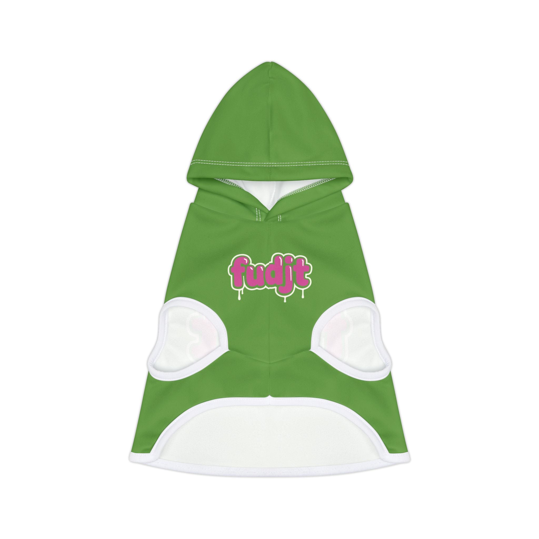 Green fudjt Pet Hoodie with Pink Drip Design
