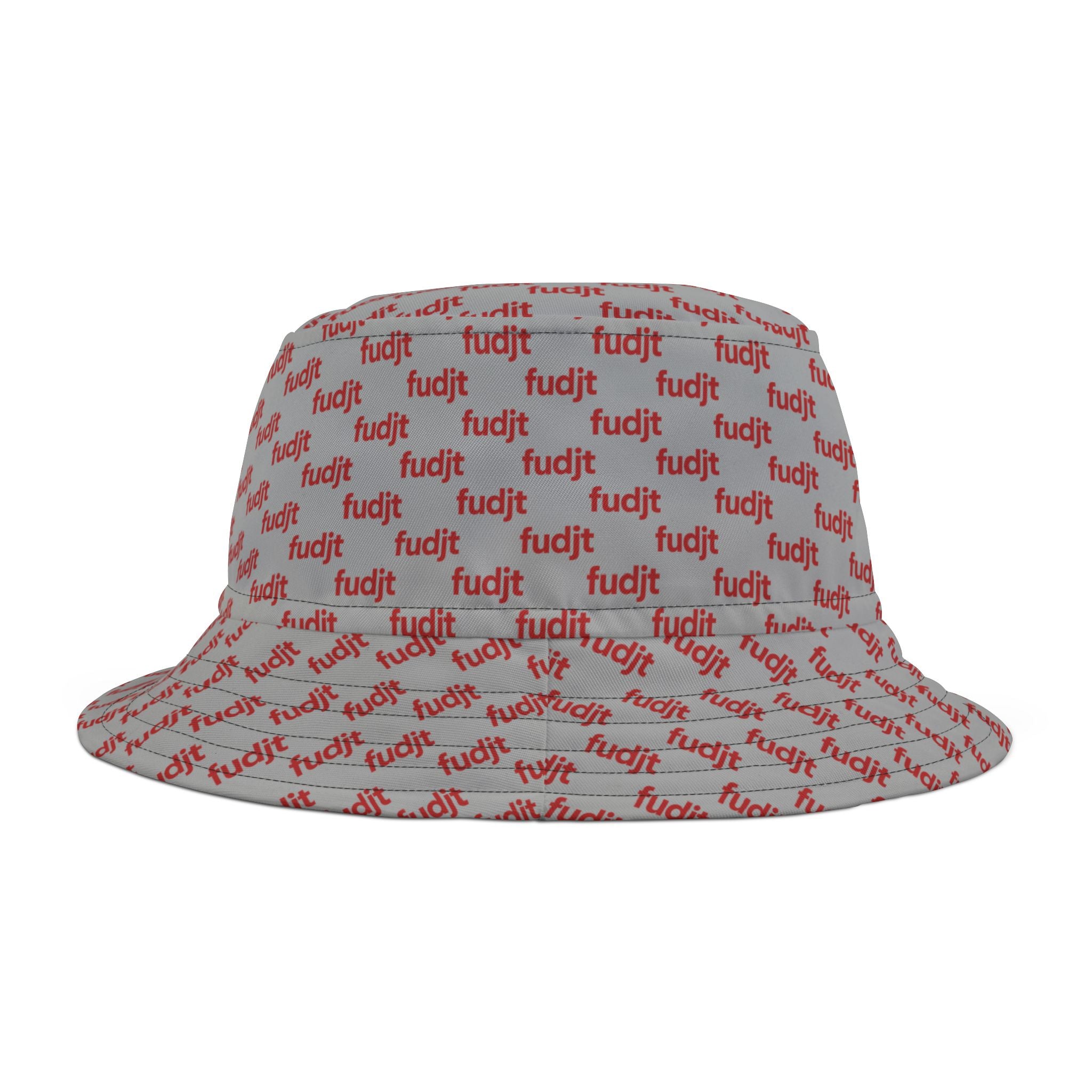 Trendy Red fudjt All Over on Light Gray Bucket Hat