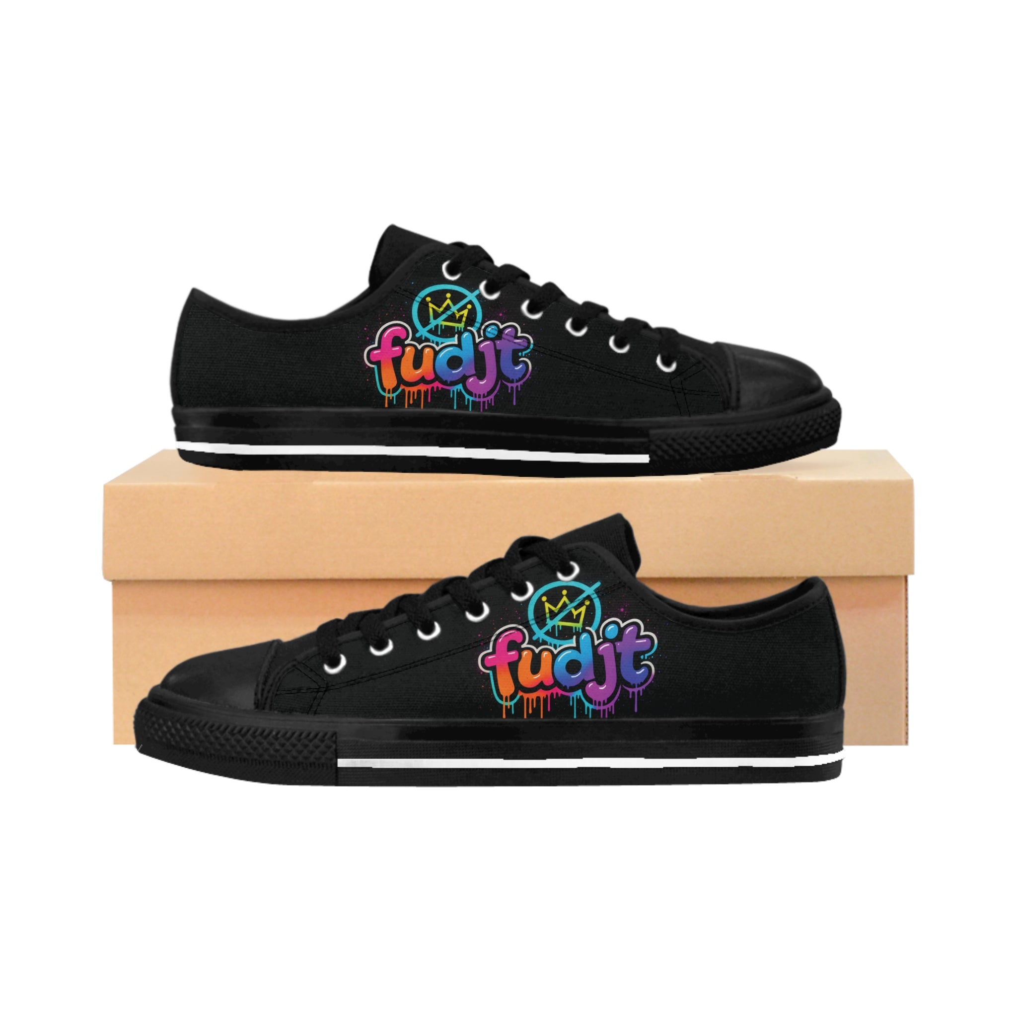 fudjt No Kings Clown Town Street Style Sneakers | Women & Girls Black Low Top