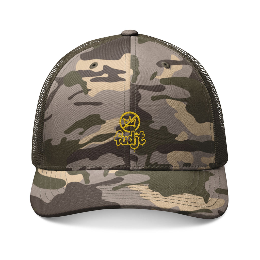 Camouflage Trucker Hat with Golden fudjt No Kings Embroidery | 3 Colors