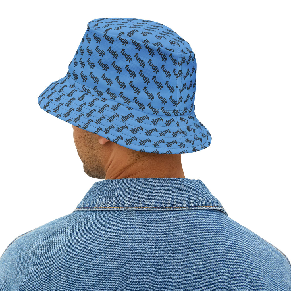 Trendy Black fudjt All Over Light Blue Bucket Hat
