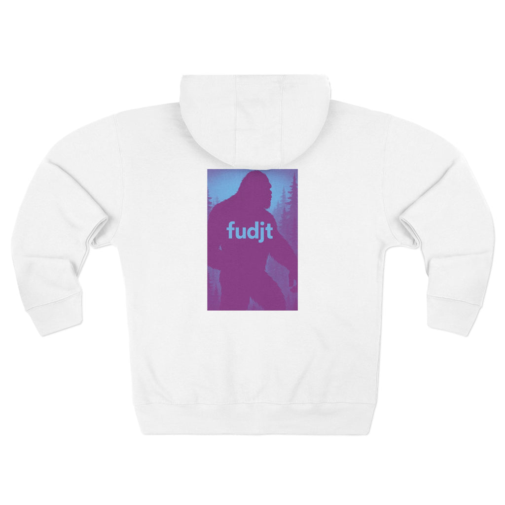 Zip Hoodie with Bigfoot Rising Backside + Light Blue fudjt on Front | 8 Colors