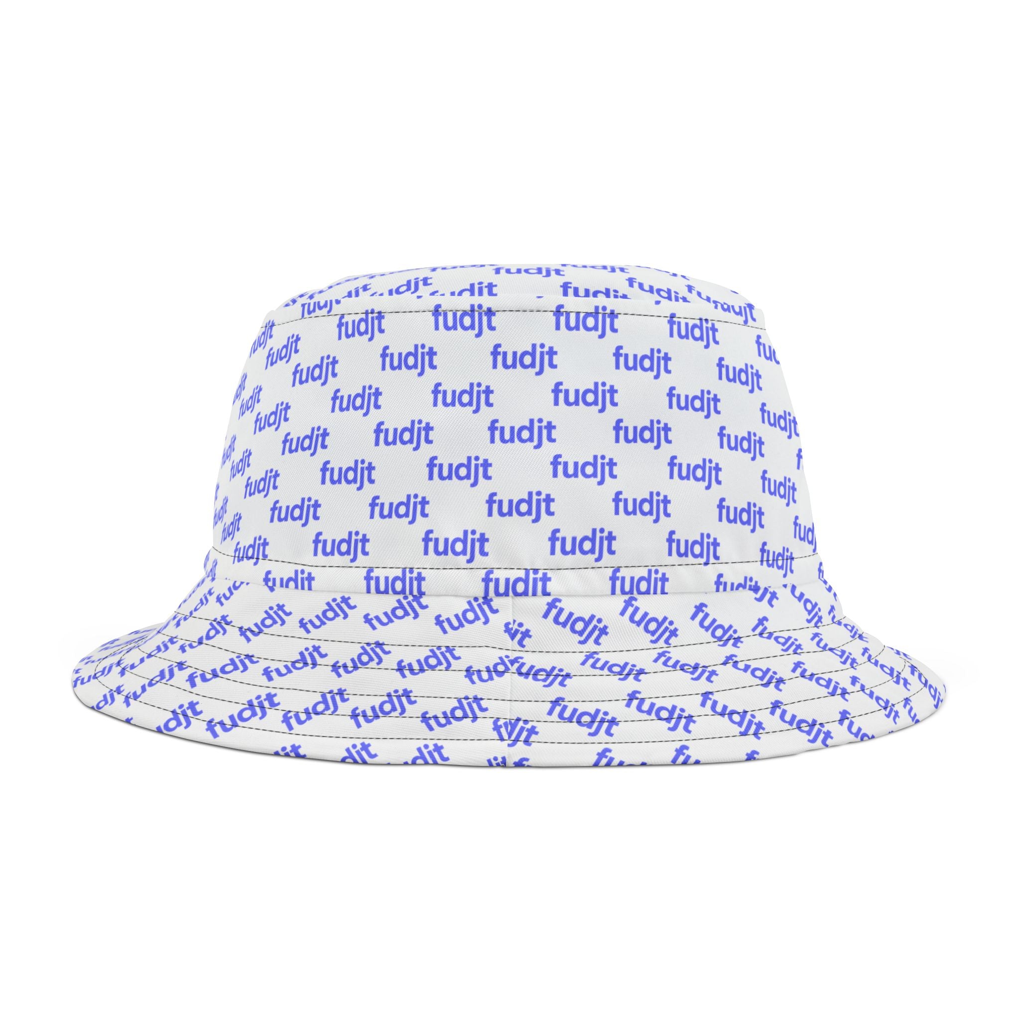 Trendy Light Blue fudjt All Over on White Bucket Hat