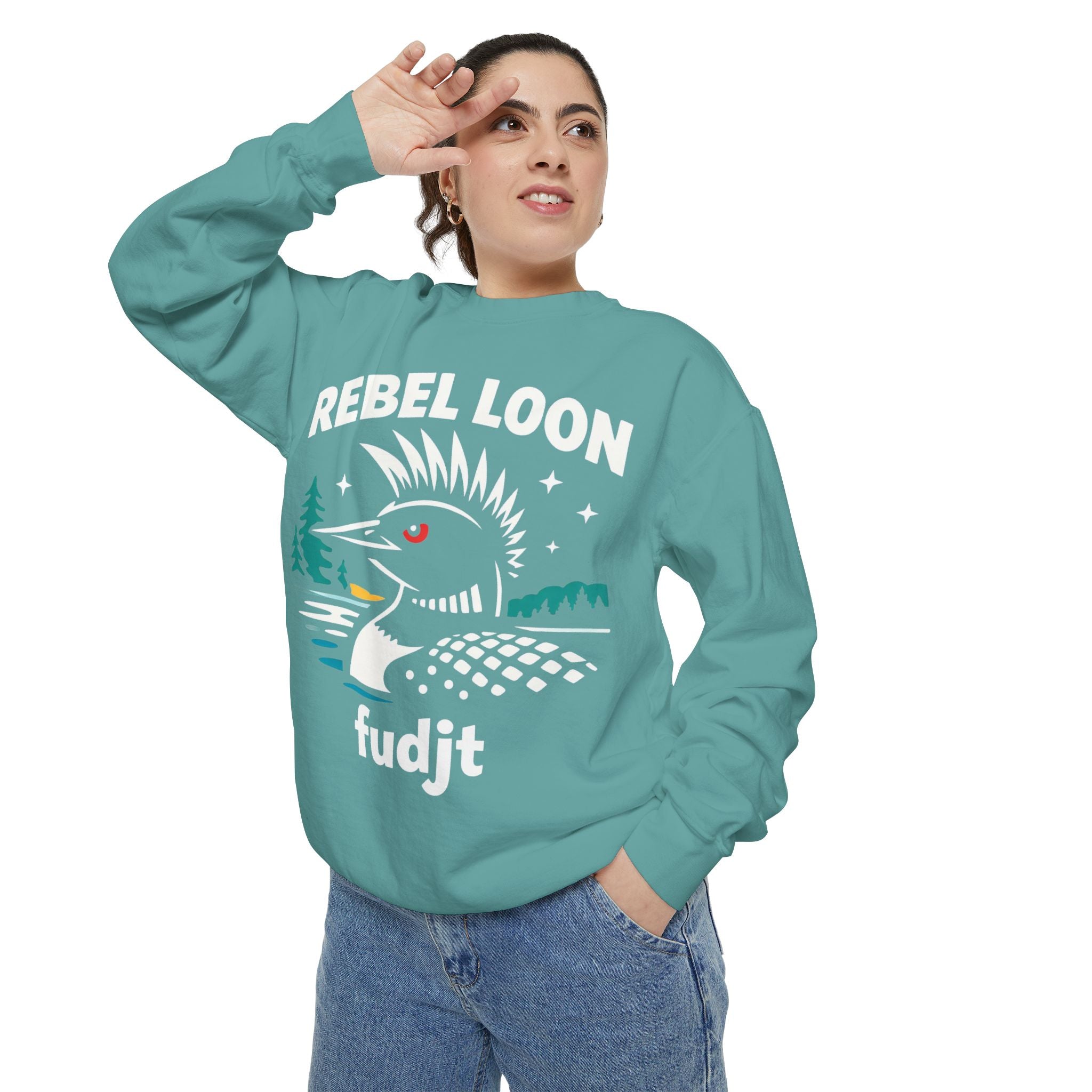 Rebel Loon fudjt Retro Wildlife Crewneck, Bold Pink Drip Backside | 14 Colors