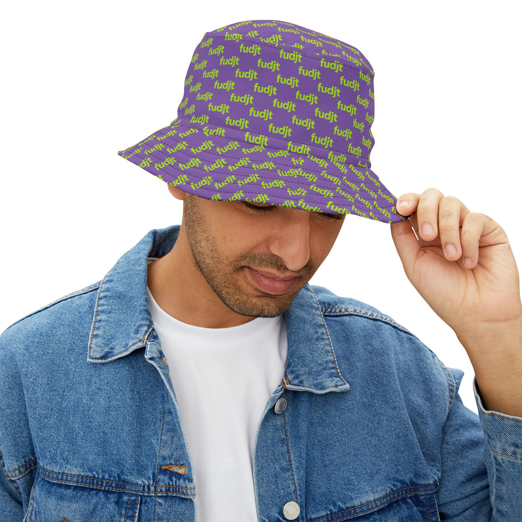 Trendy Lime Green fudjt All Over on Light Purple Bucket Hat