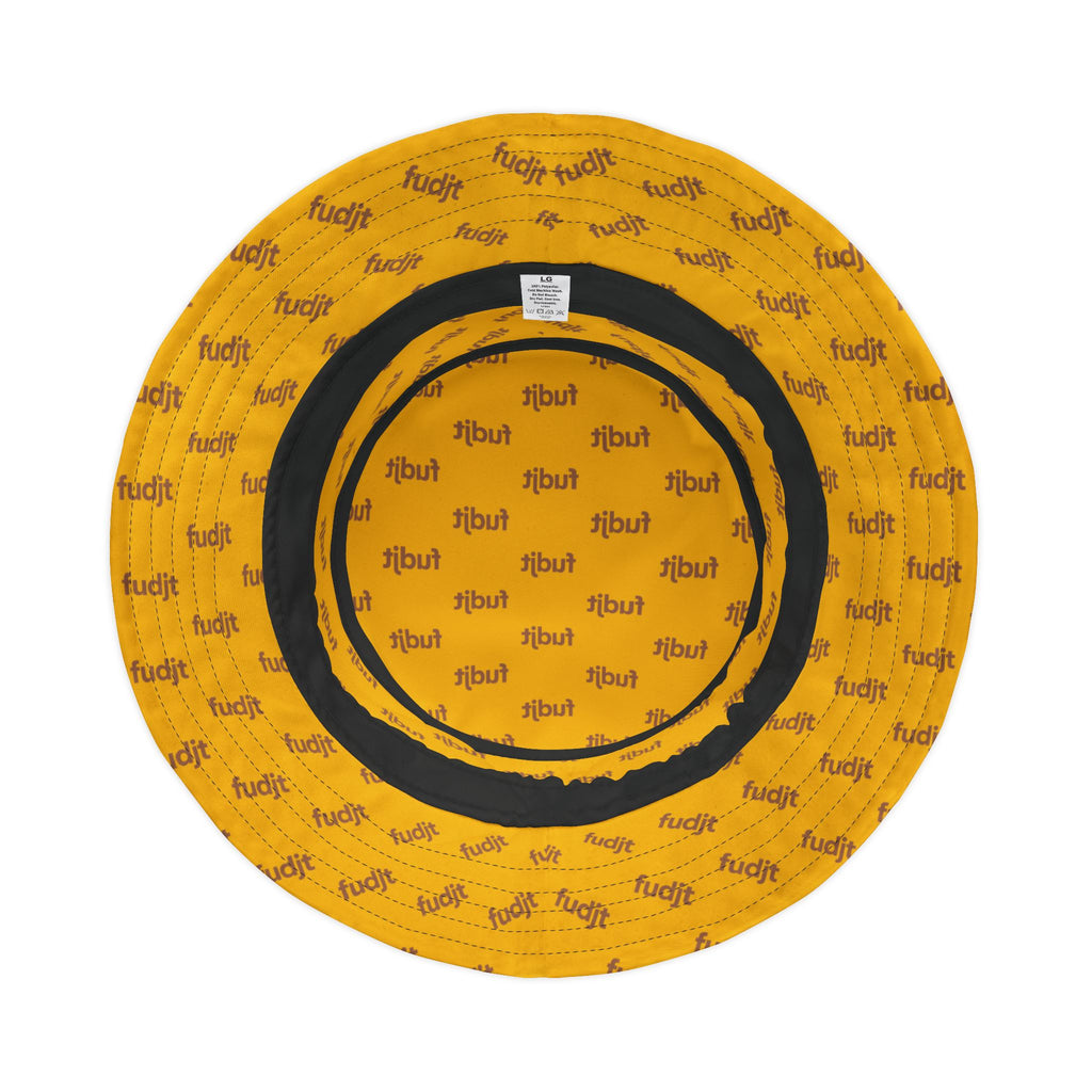 Trendy Brown fudjt All Over on Yellow Bucket Hat