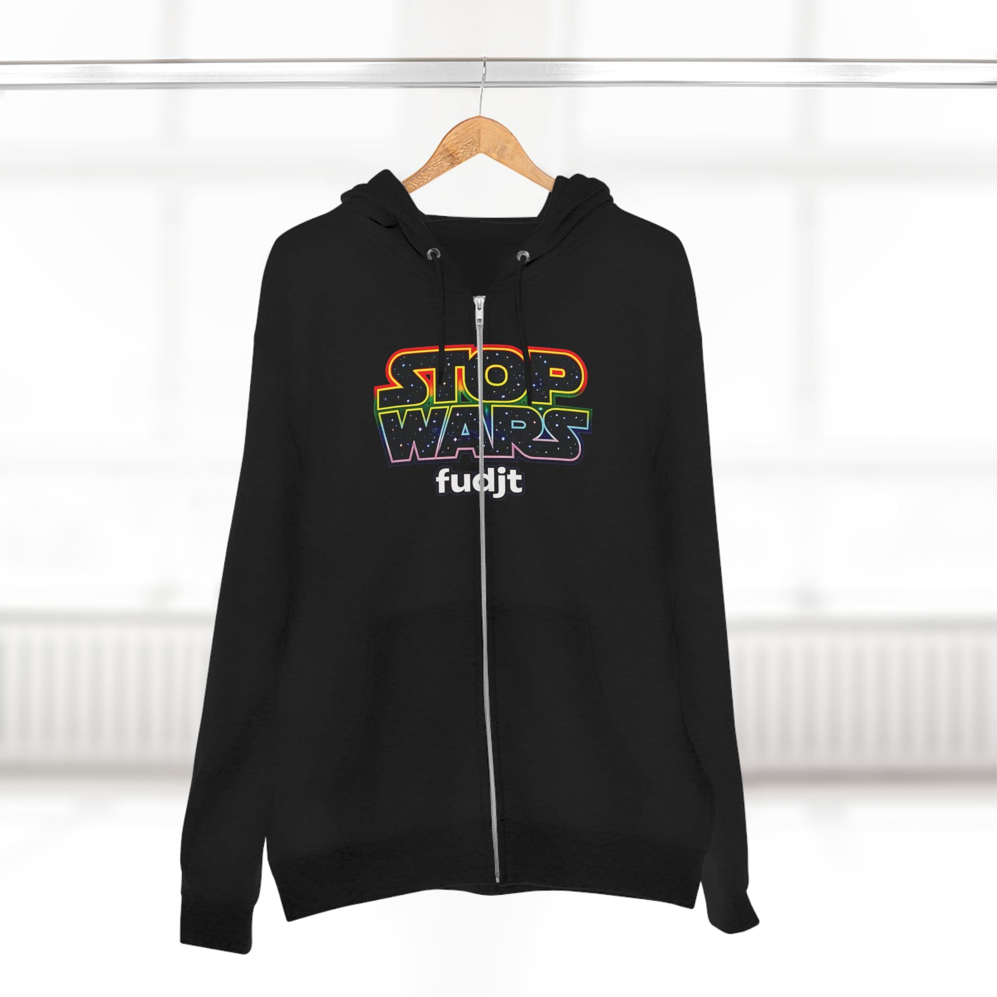 fudjt Stop Wars Zip Hoodie | Front & Back Graphic, White fudjt | 6 Colors