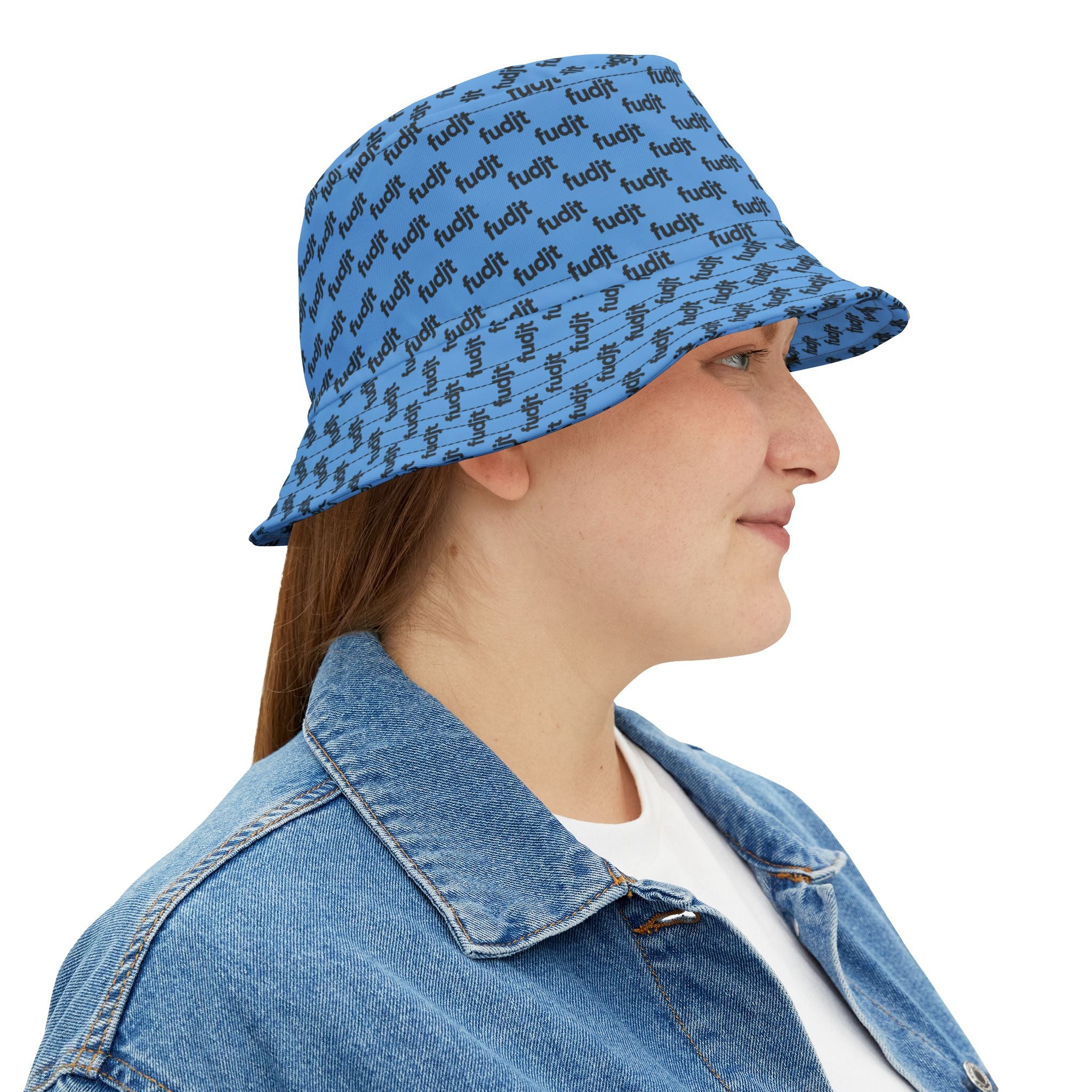 Trendy Black fudjt All Over Light Blue Bucket Hat