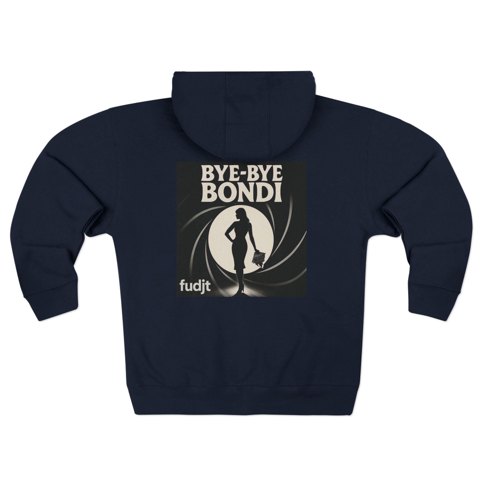 Bye-Bye Bondi | Black Square fudjt Circle Front, Smoke Screen Retro Backside Zip Hoodie | 8 Colors