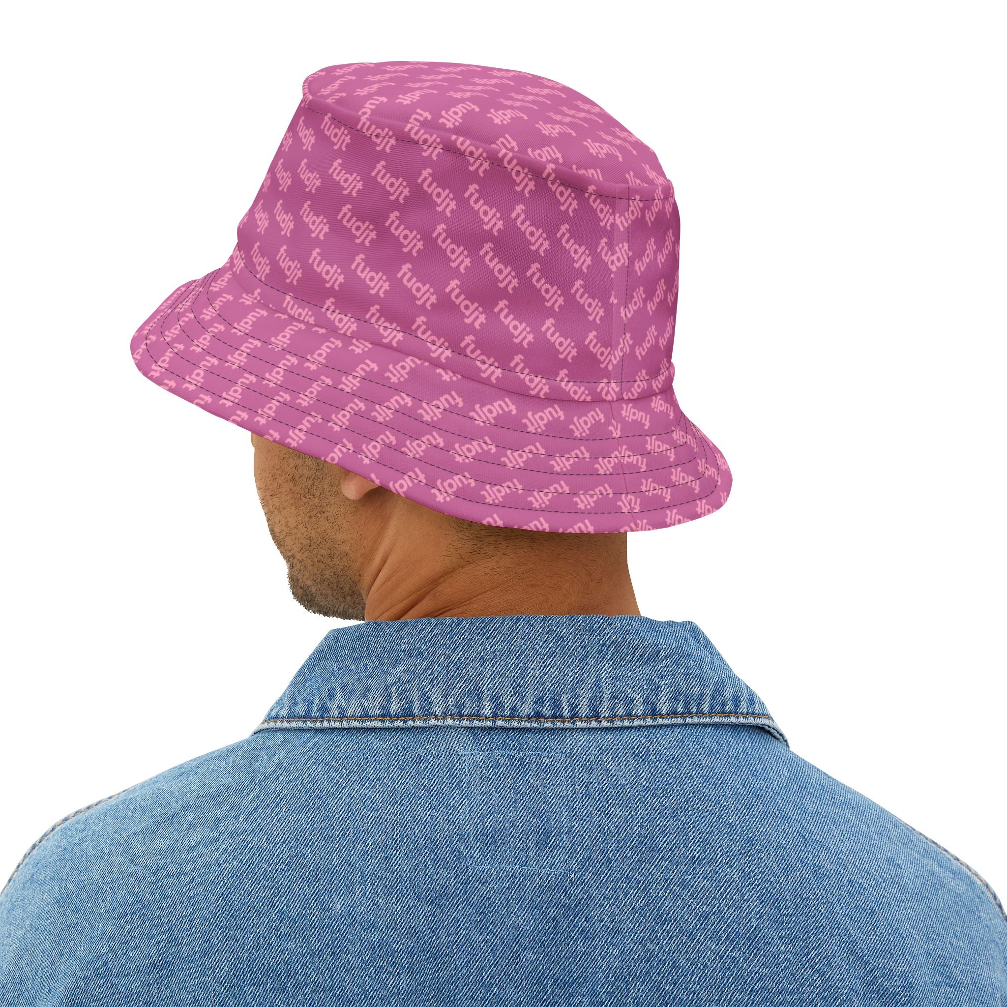 Trendy Pink fudjt All Over on Light Pink Bucket Hat