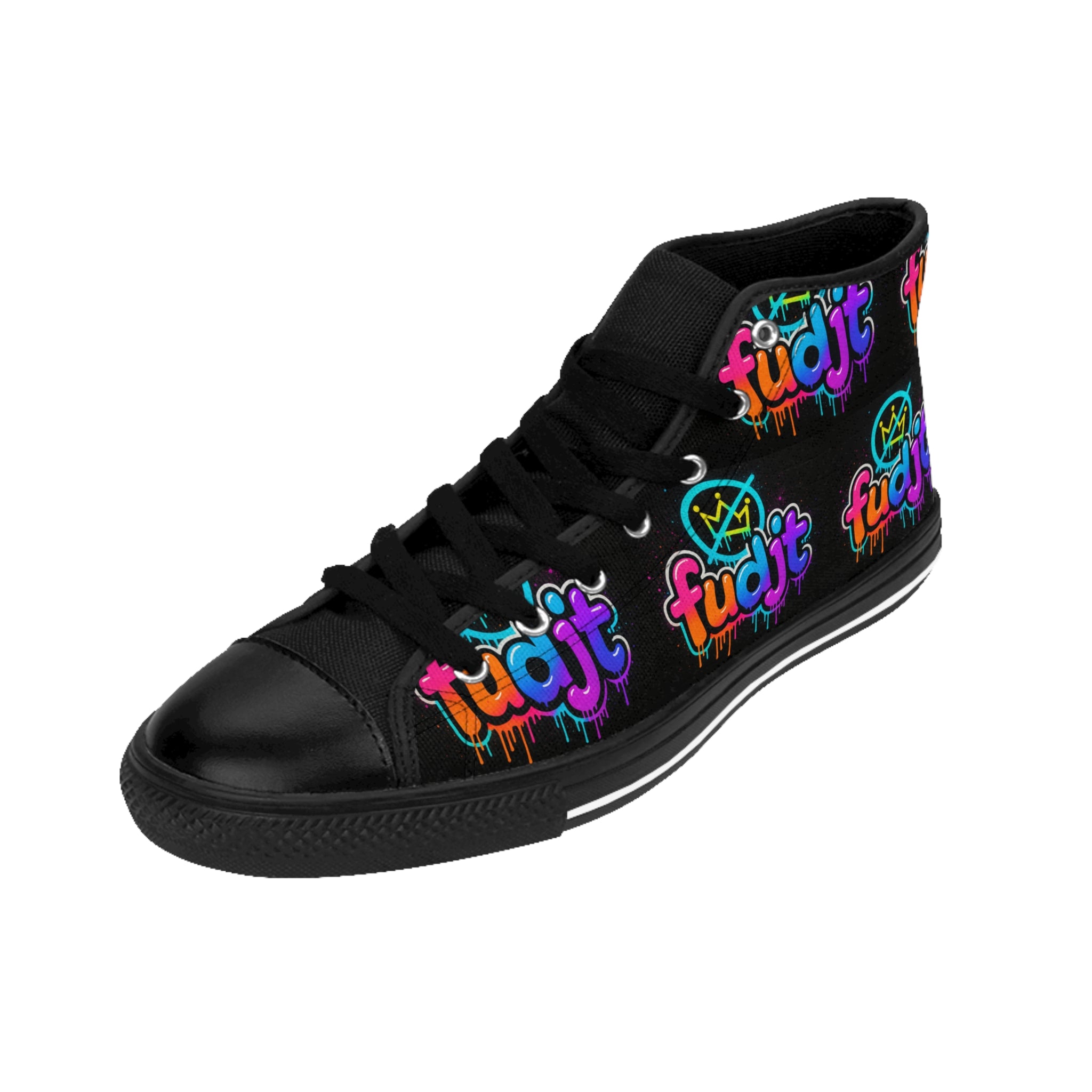 fudjt No Kings Clown Town Street Style Sneakers | Women & Girls Black All Over High Top
