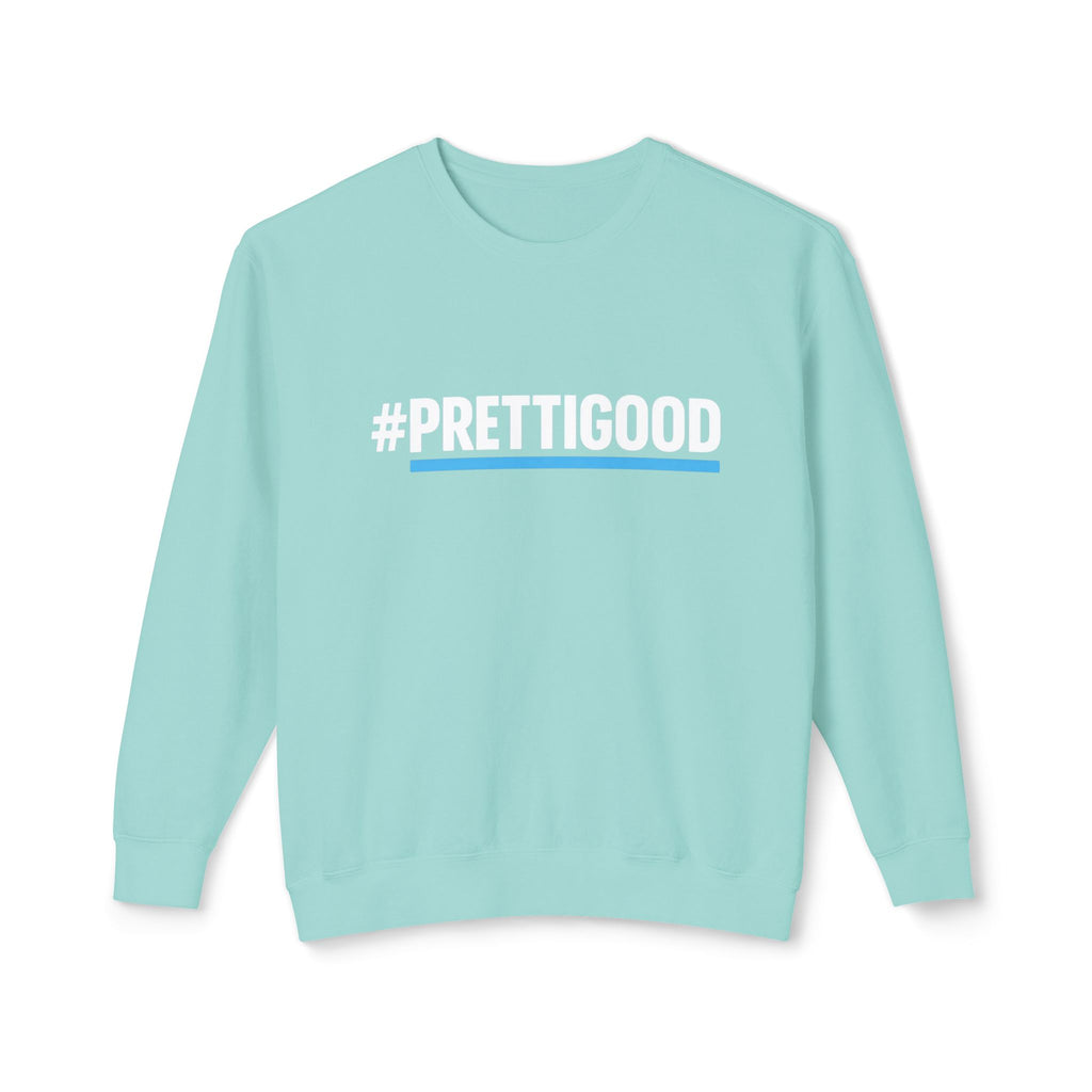 #PrettiGood Crewneck Sweatshirt — Blue Star Graphic Backside, Premium Casual Pullover | 7 Colors