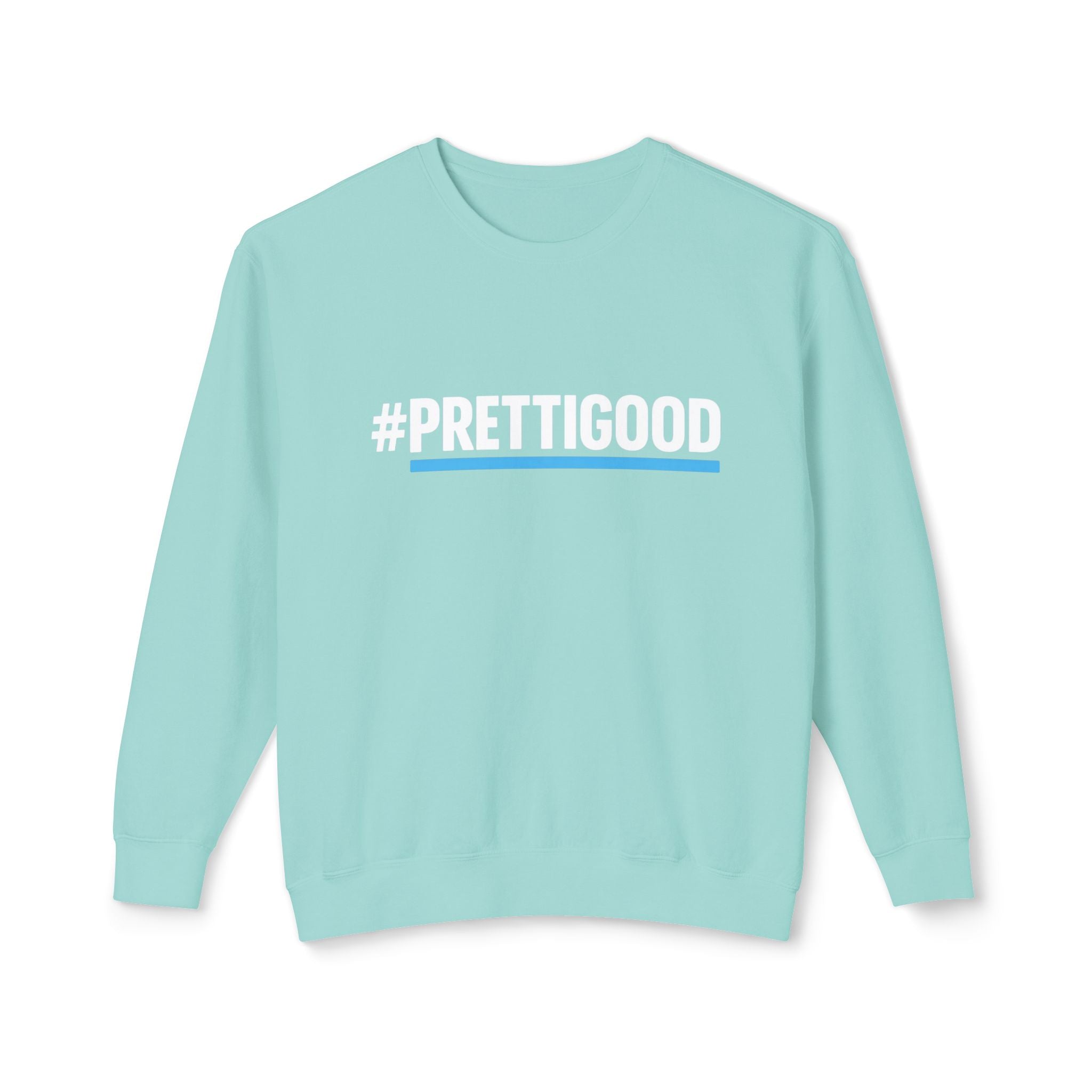 #PrettiGood Crewneck Sweatshirt — Blue Star Graphic Backside, Premium Casual Pullover | 7 Colors