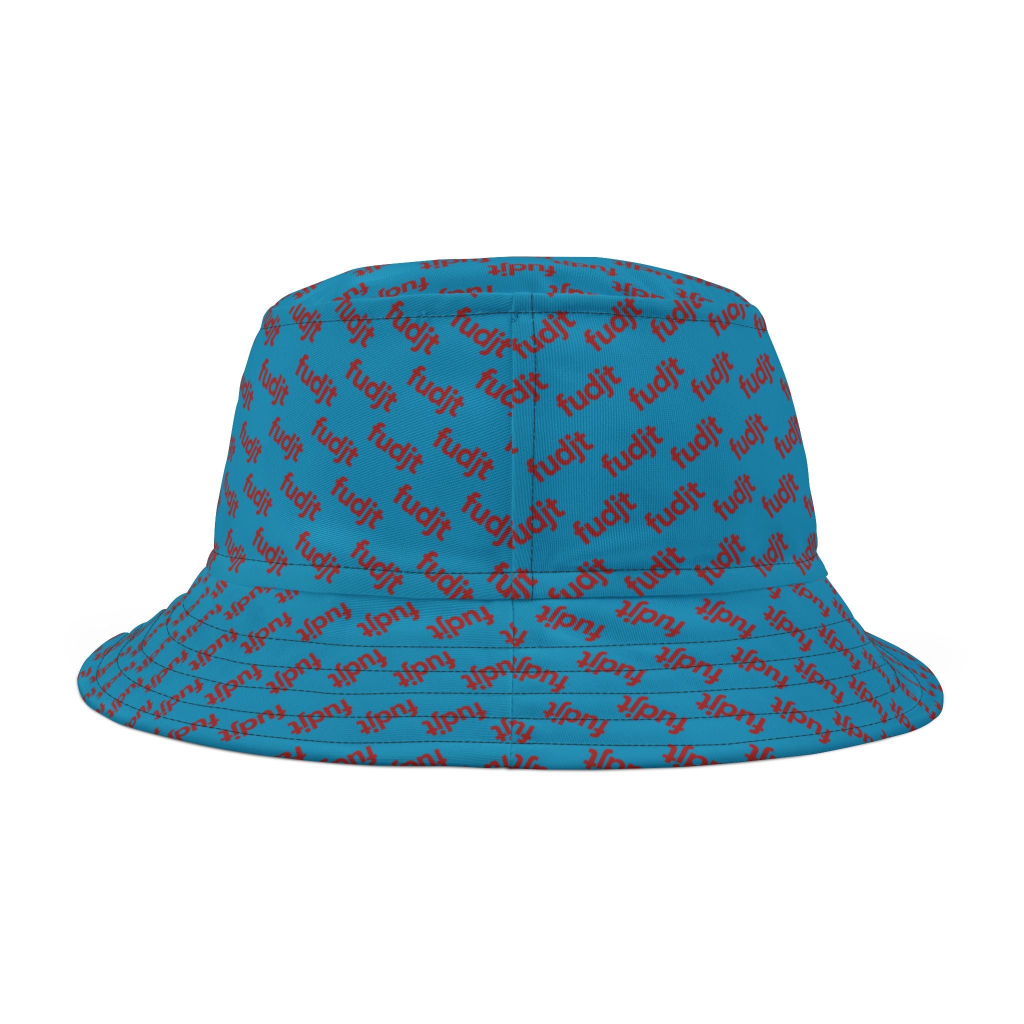 Trendy Red fudjt All Over on Turquoise Bucket Hat