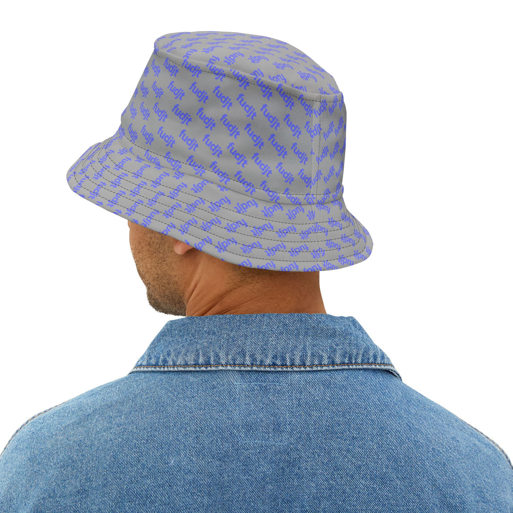 Trendy Light Blue fudjt All Over on Light Gray Bucket Hat