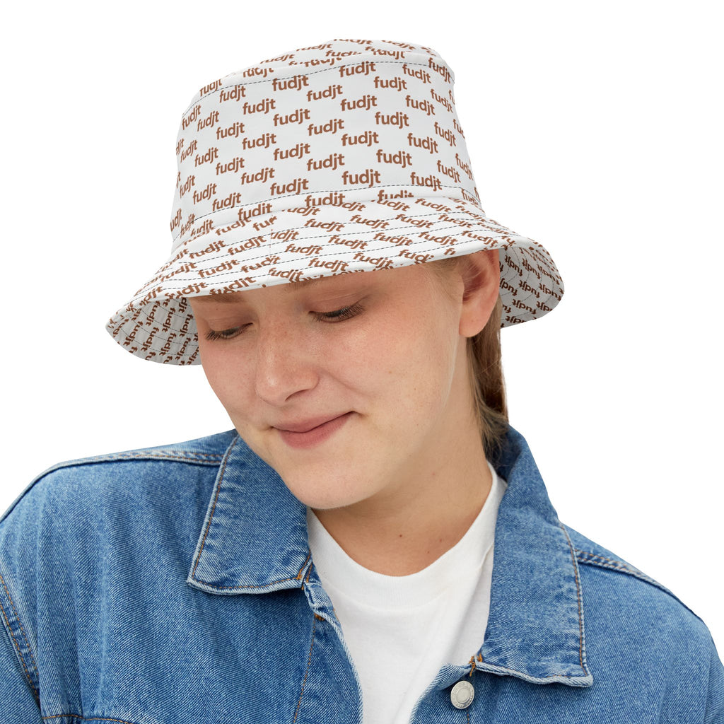 Trendy Brown fudjt All Over on White Bucket Hat