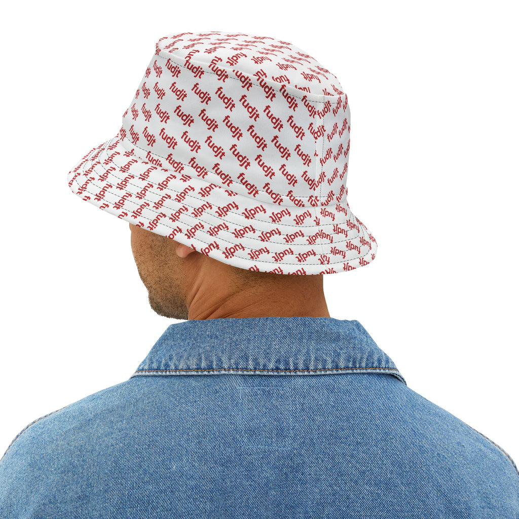 Trendy Red fudjt All Over on White Bucket Hat
