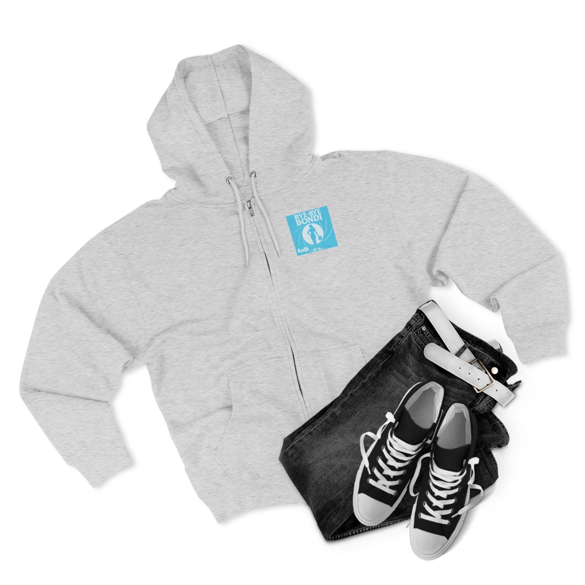 Bye-Bye Bondi | Blue Smoke Screen Retro fudjt Zip Hoodie | Front & Back Graphic | 8 Colors